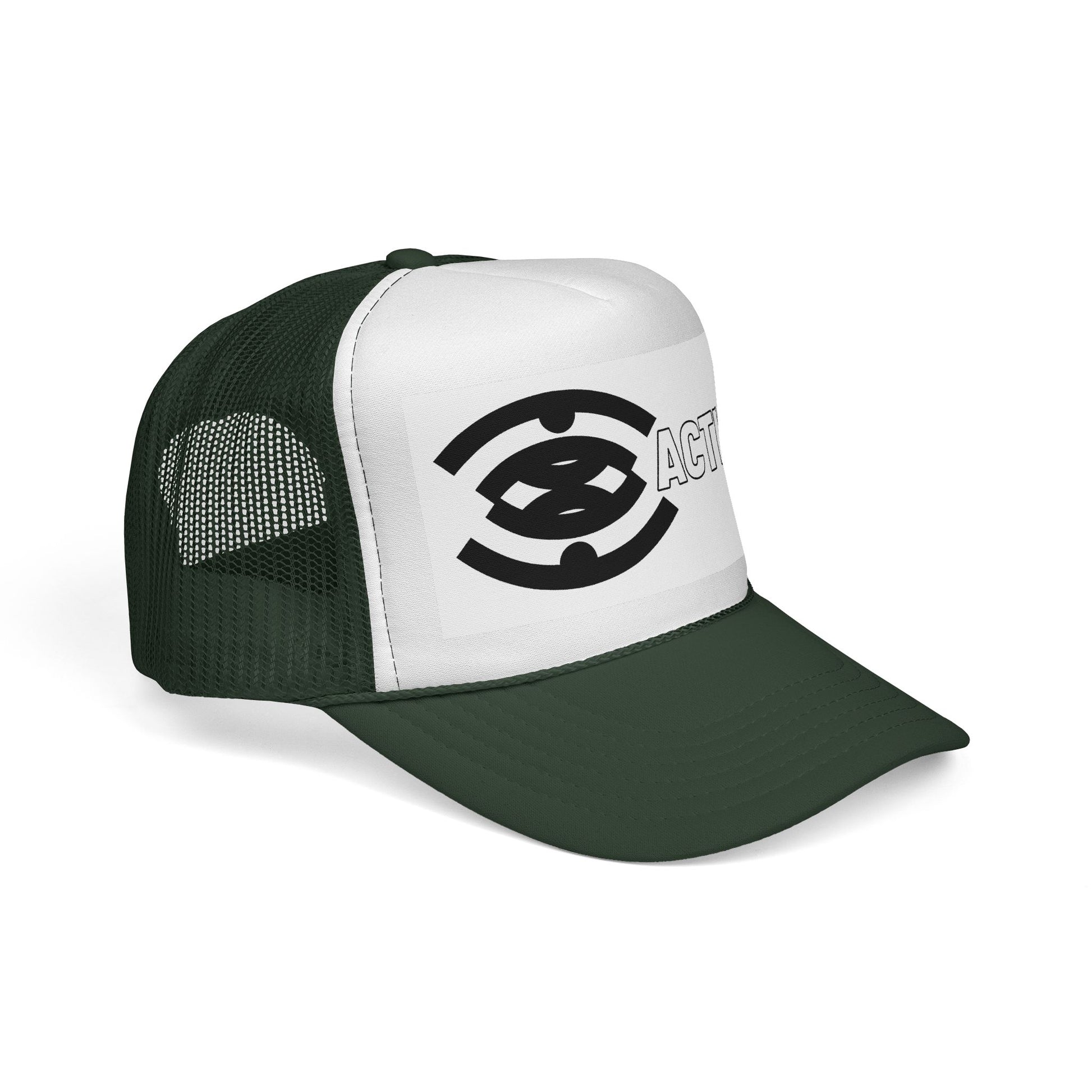Action Logo Trucker Cap — Retro Black & White Mesh Hat