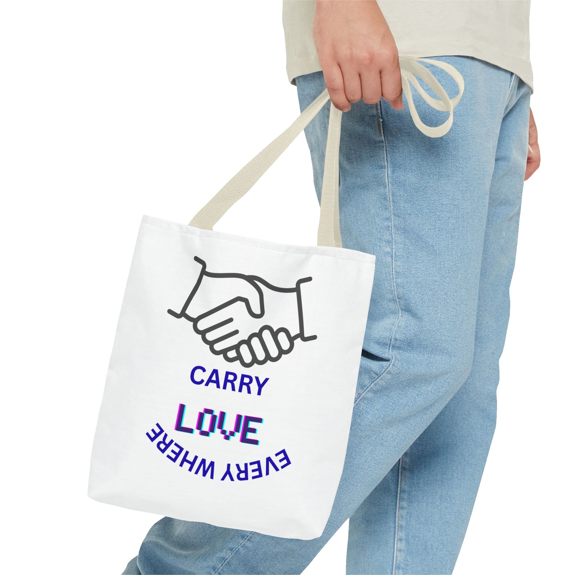 Carry Love Everywhere Tote Bag — Handshake Graphic Reusable Shopper