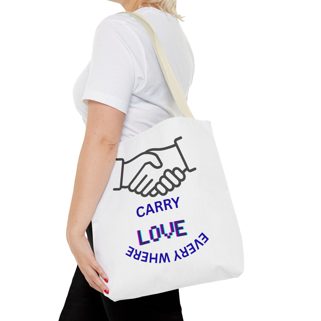 Carry Love Everywhere Tote Bag — Handshake Graphic Reusable Shopper