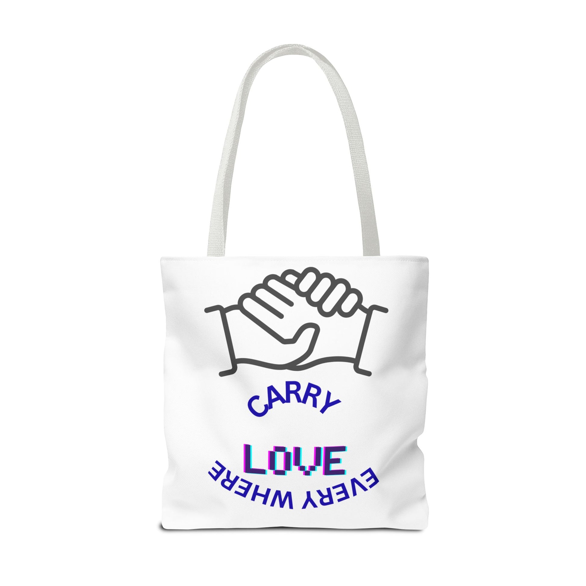 Carry Love Everywhere Tote Bag — Handshake Graphic Reusable Shopper