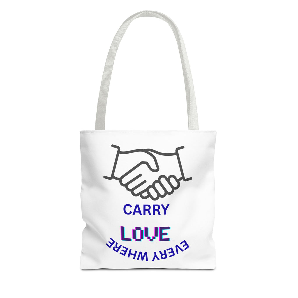 Carry Love Everywhere Tote Bag — Handshake Graphic Reusable Shopper
