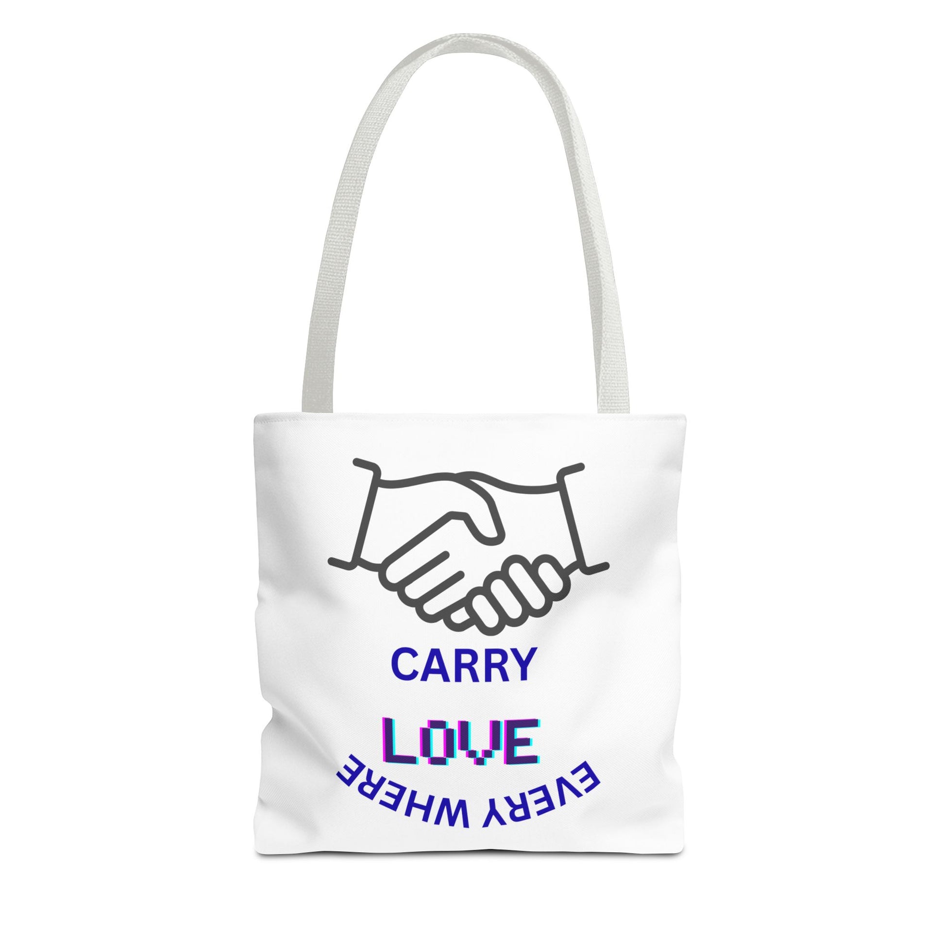Carry Love Everywhere Tote Bag — Handshake Graphic Reusable Shopper