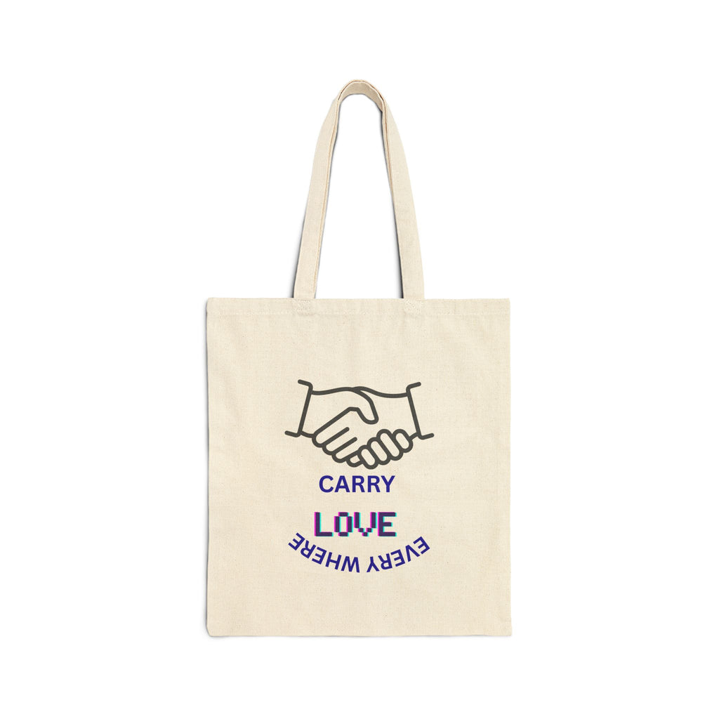 Tote Bag — “Carry Love Everywhere” Cotton Canvas Tote with Handshake Design