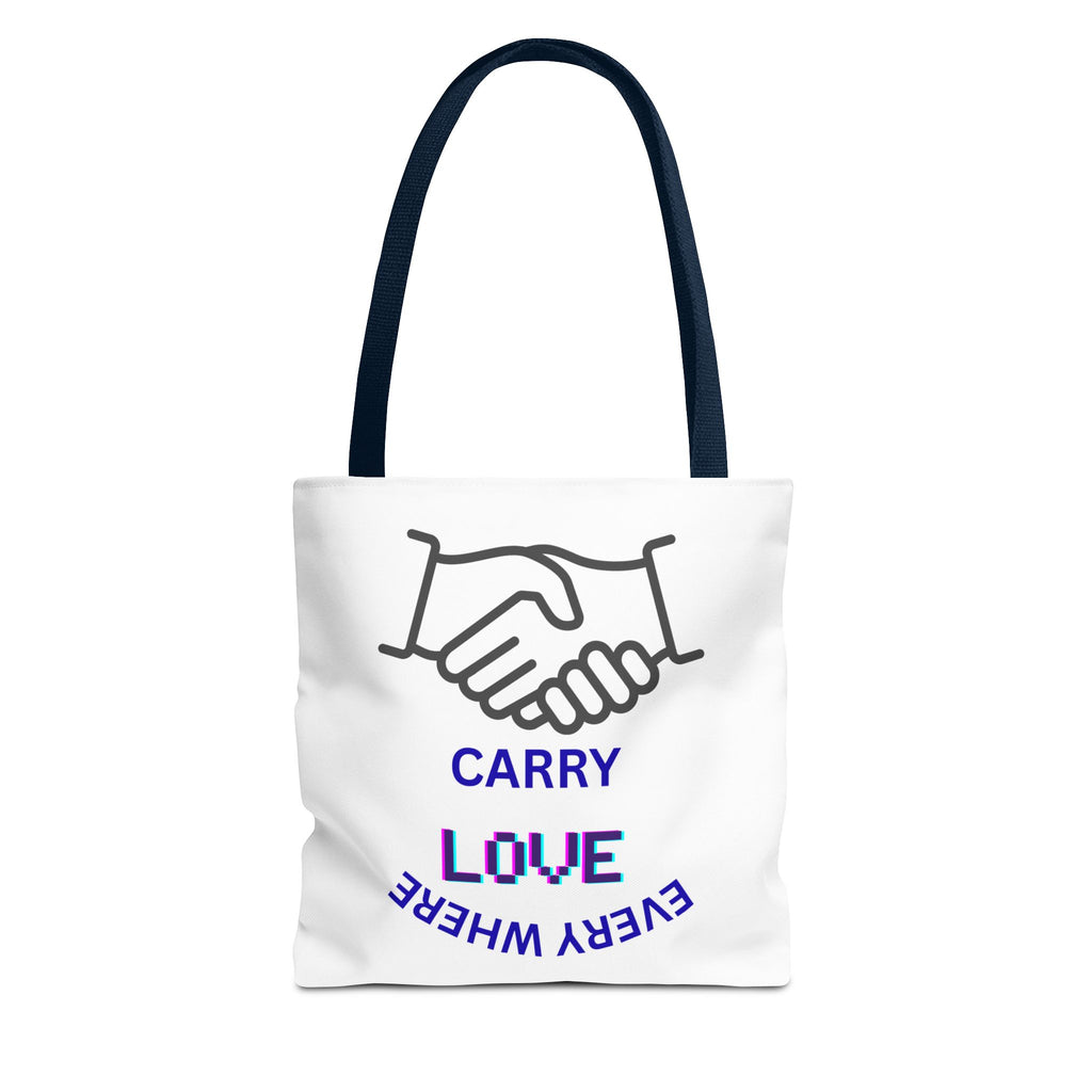 Carry Love Everywhere Tote Bag — Handshake Graphic Reusable Shopper