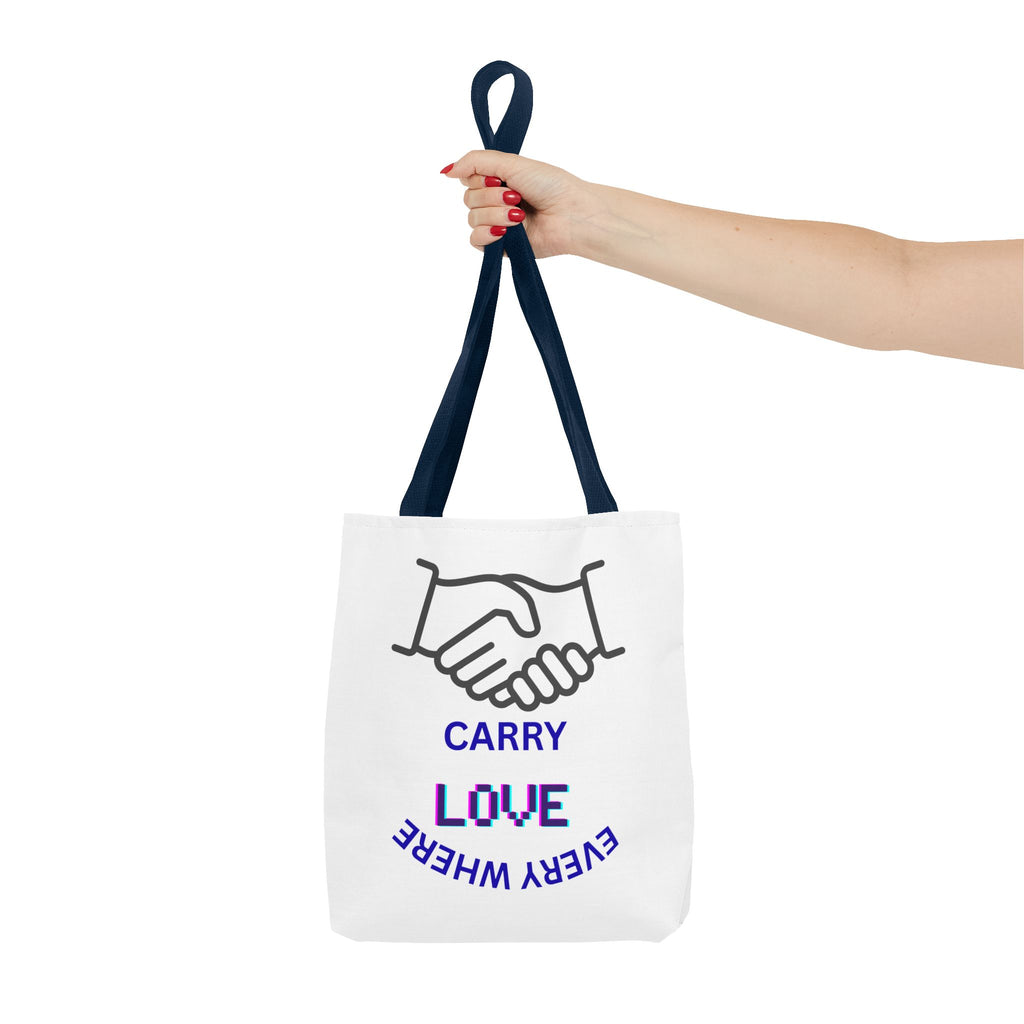 Carry Love Everywhere Tote Bag — Handshake Graphic Reusable Shopper