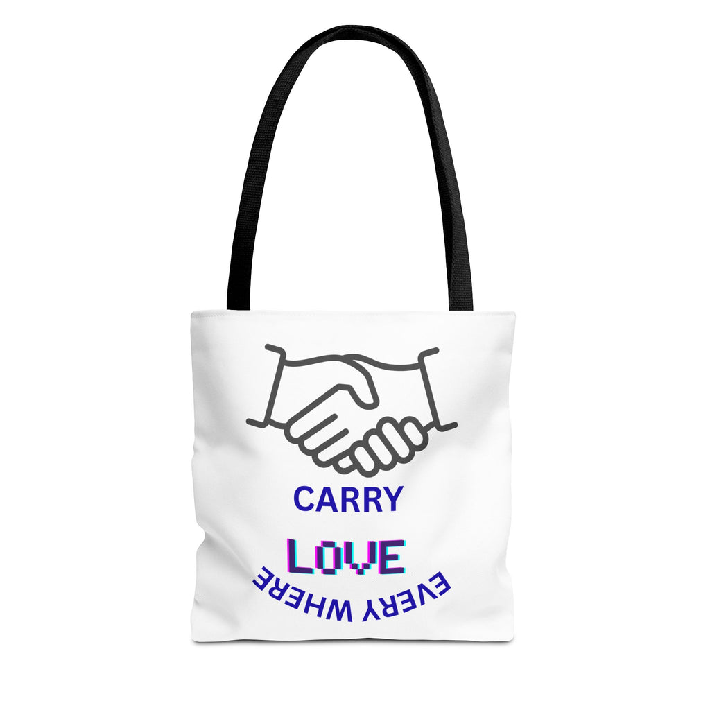 Carry Love Everywhere Tote Bag — Handshake Graphic Reusable Shopper