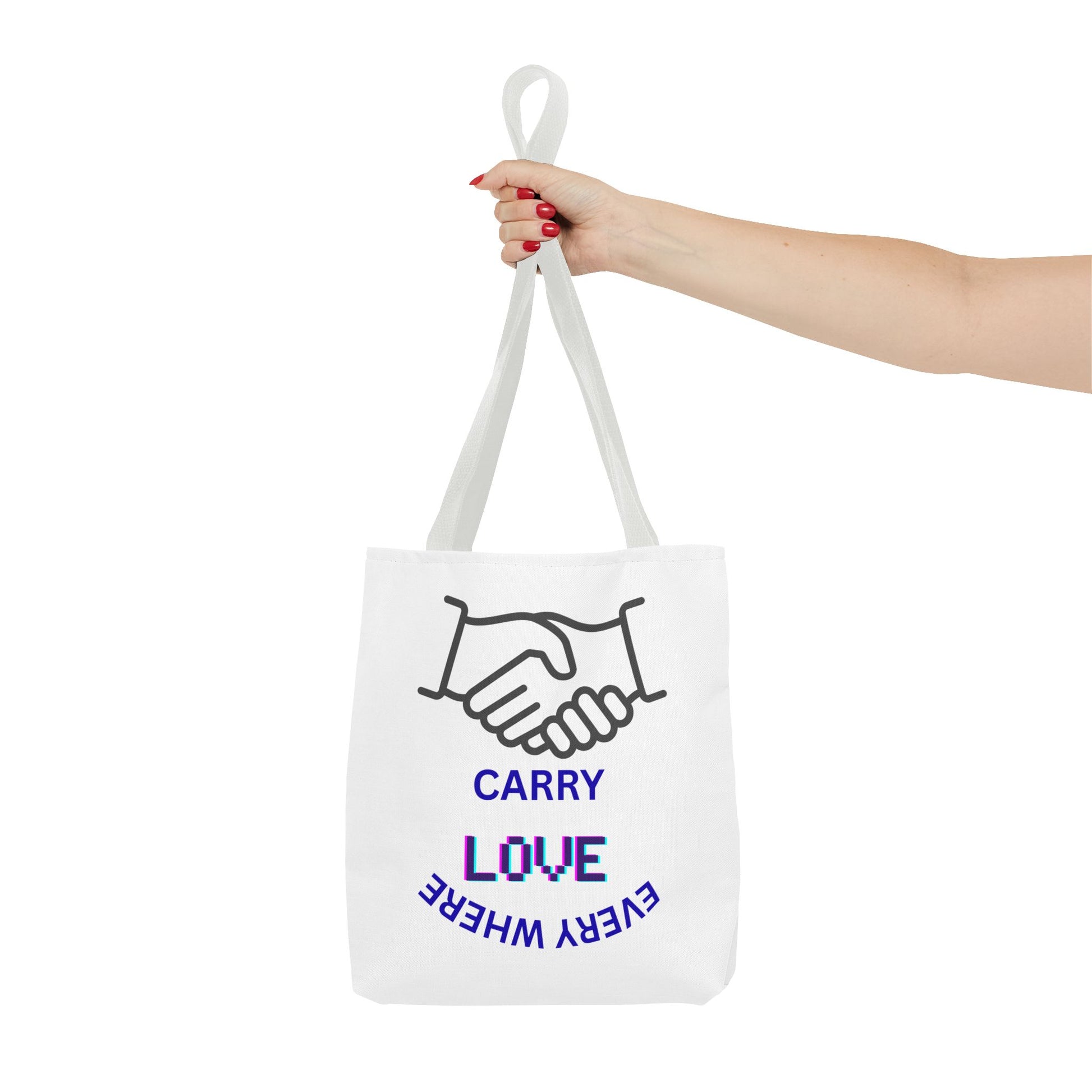 Carry Love Everywhere Tote Bag — Handshake Graphic Reusable Shopper