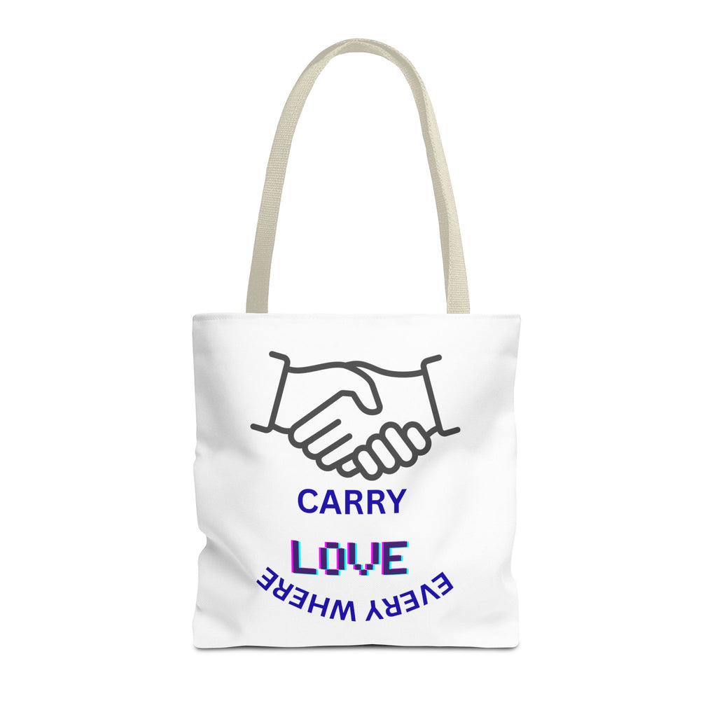 Carry Love Everywhere Tote Bag — Handshake Graphic Reusable Shopper