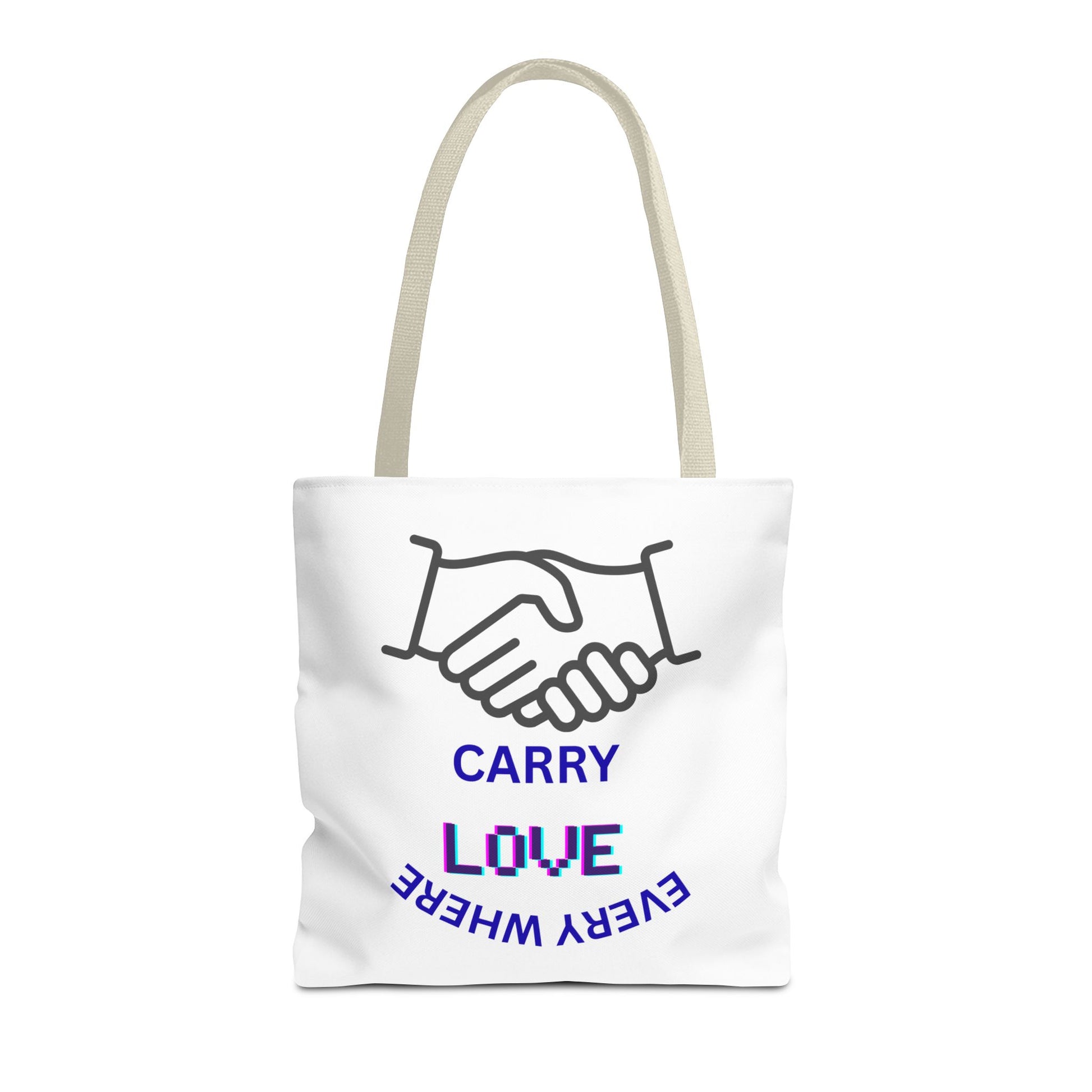 Carry Love Everywhere Tote Bag — Handshake Graphic Reusable Shopper