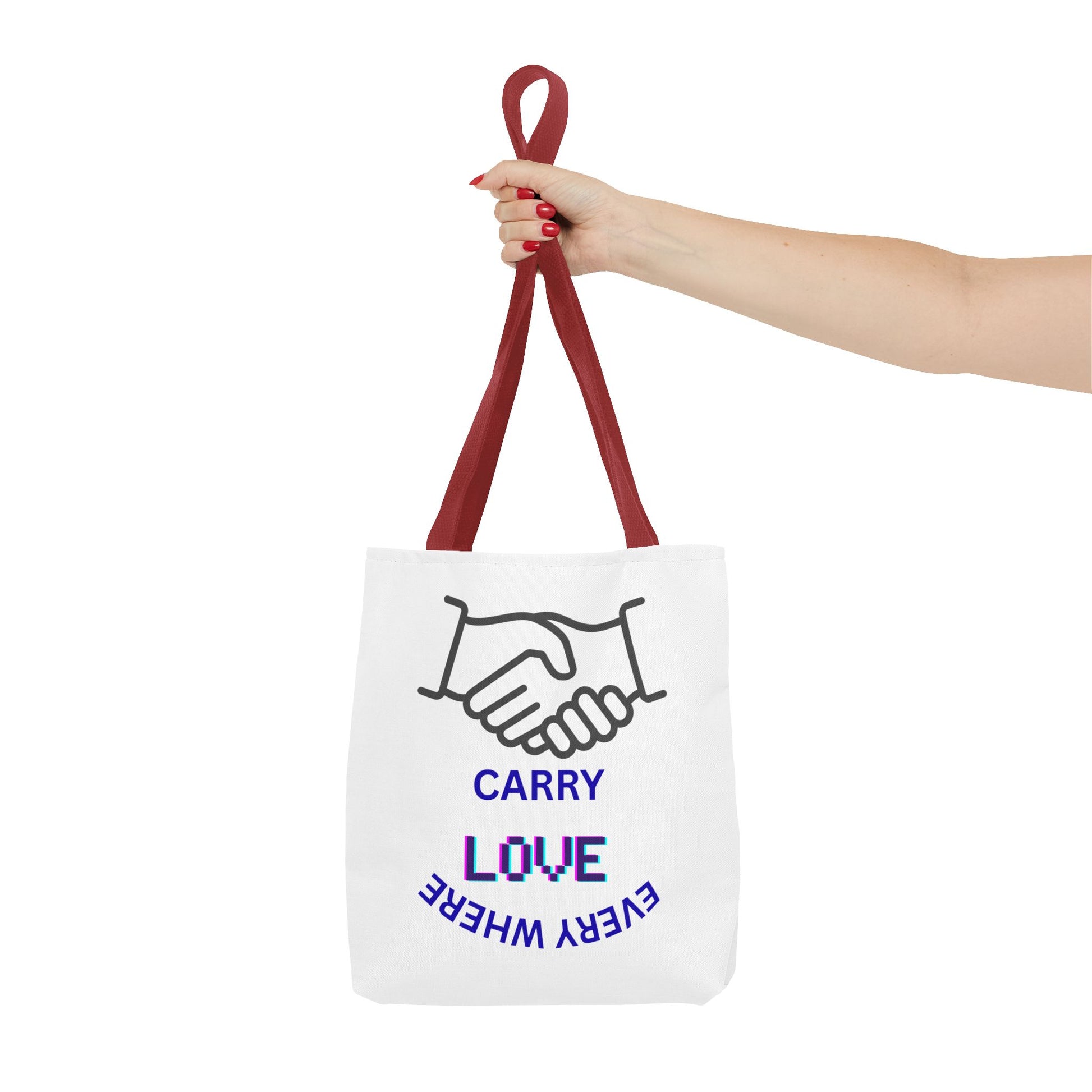 Carry Love Everywhere Tote Bag — Handshake Graphic Reusable Shopper