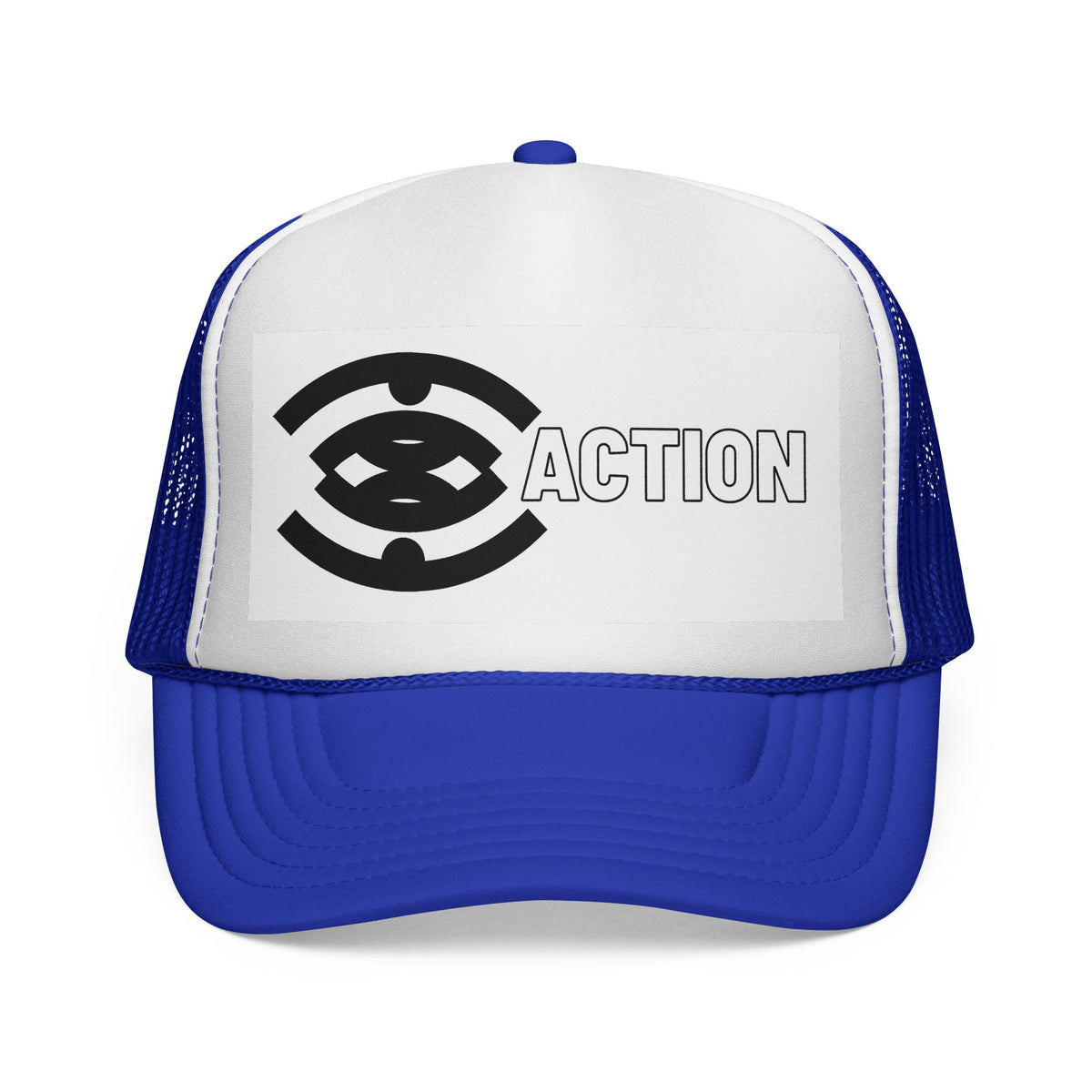 Action Logo Trucker Cap — Retro Black & White Mesh Hat