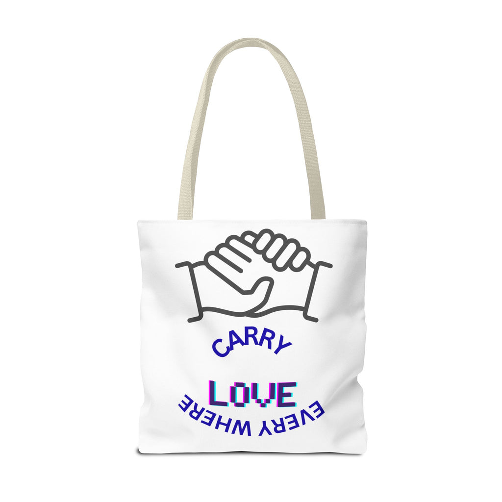 Carry Love Everywhere Tote Bag — Handshake Graphic Reusable Shopper