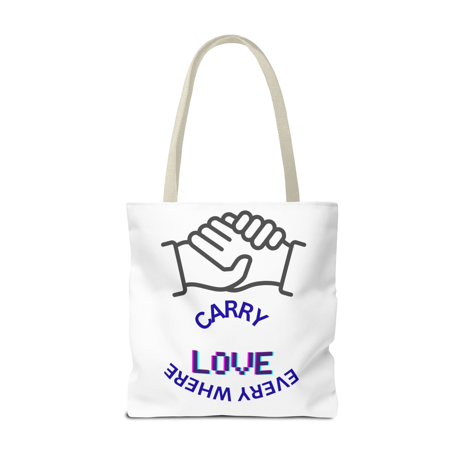 Carry Love Everywhere Tote Bag — Handshake Graphic Reusable Shopper