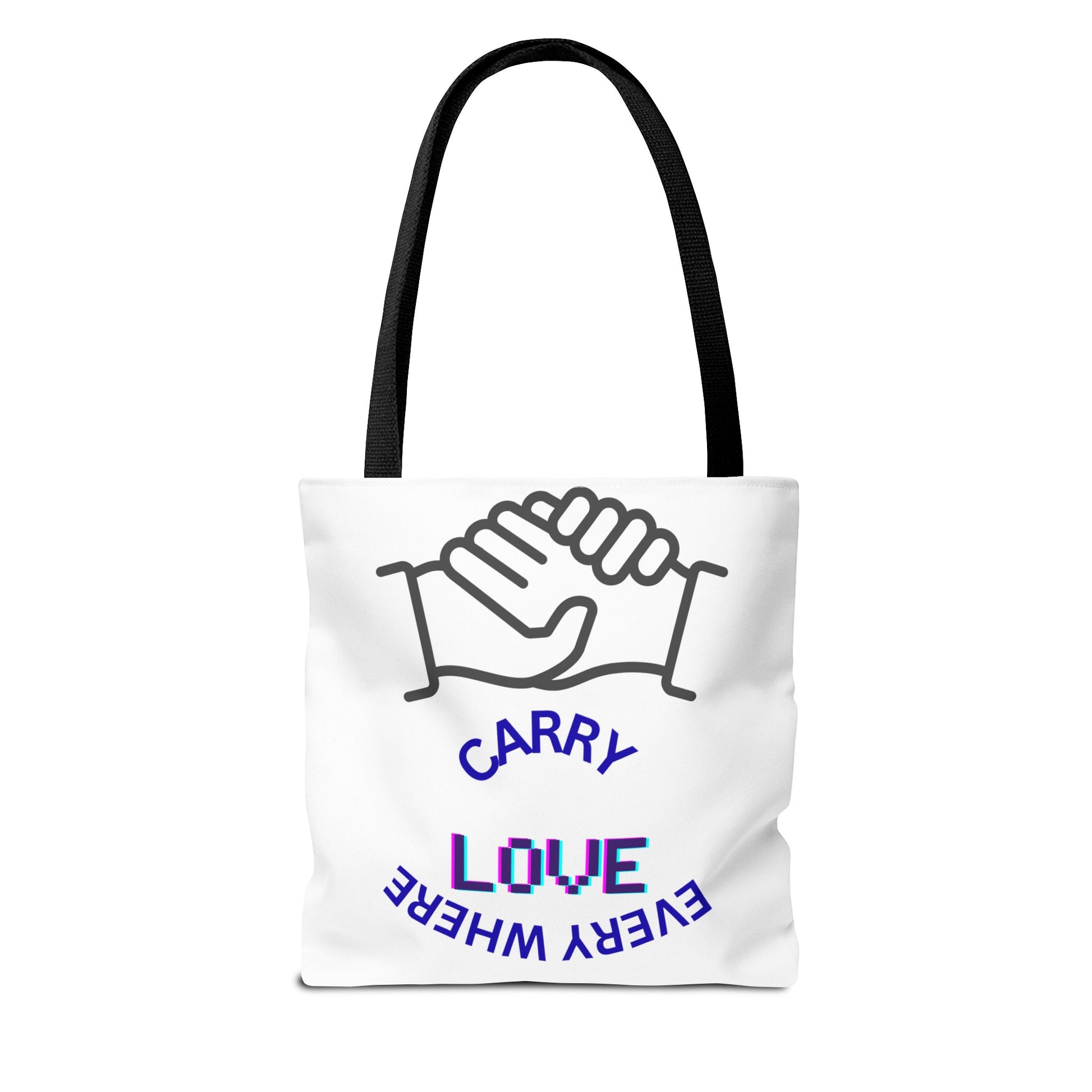 Carry Love Everywhere Tote Bag — Handshake Graphic Reusable Shopper