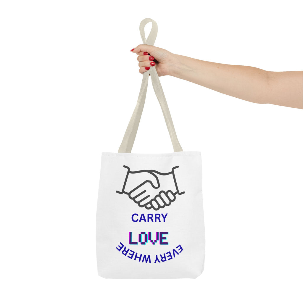 Carry Love Everywhere Tote Bag — Handshake Graphic Reusable Shopper
