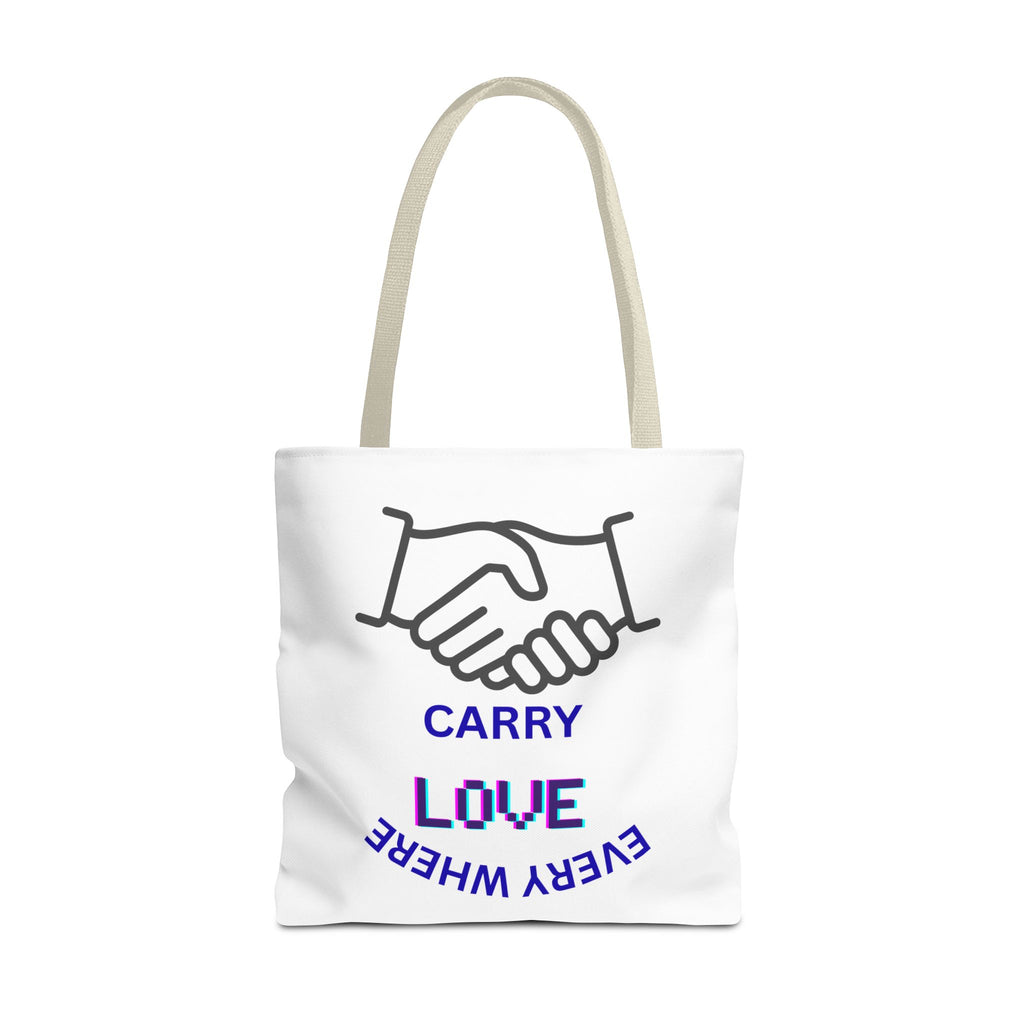 Carry Love Everywhere Tote Bag — Handshake Graphic Reusable Shopper