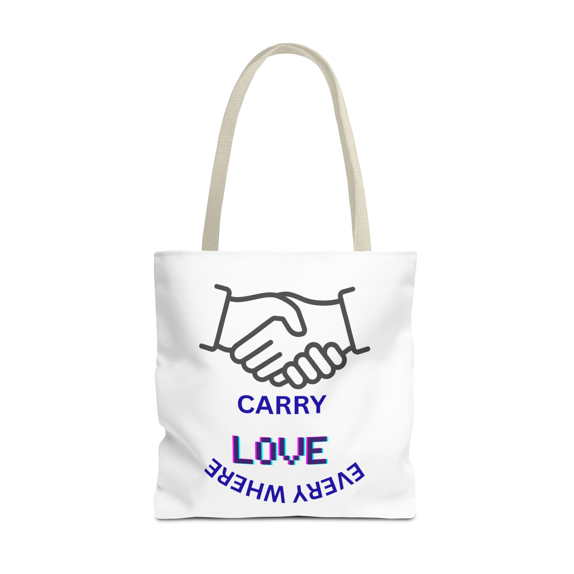 Carry Love Everywhere Tote Bag — Handshake Graphic Reusable Shopper