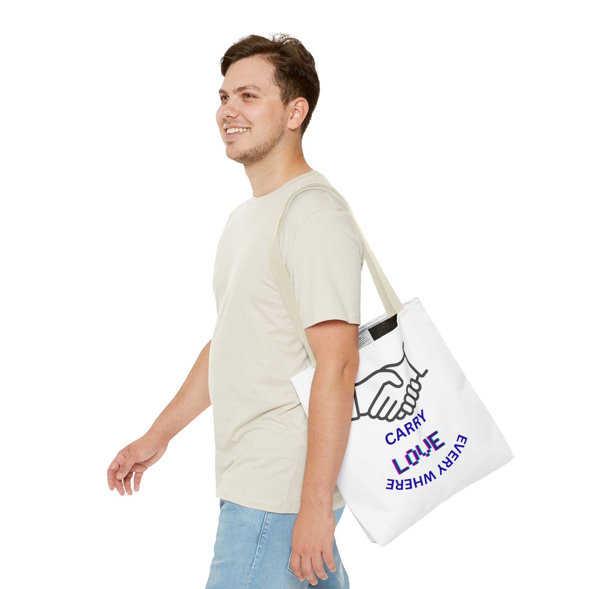 Carry Love Everywhere Tote Bag — Handshake Graphic Reusable Shopper
