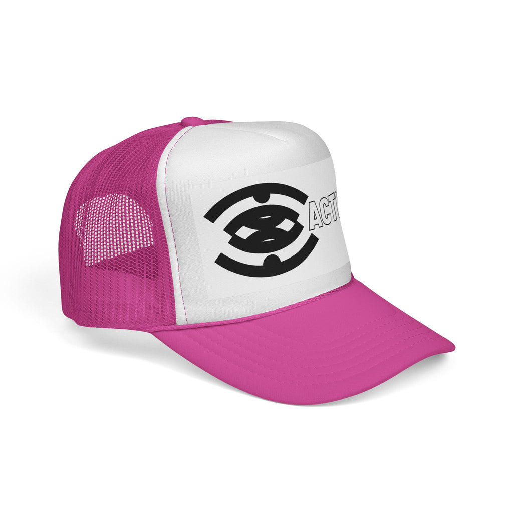 Action Logo Trucker Cap — Retro Black & White Mesh Hat