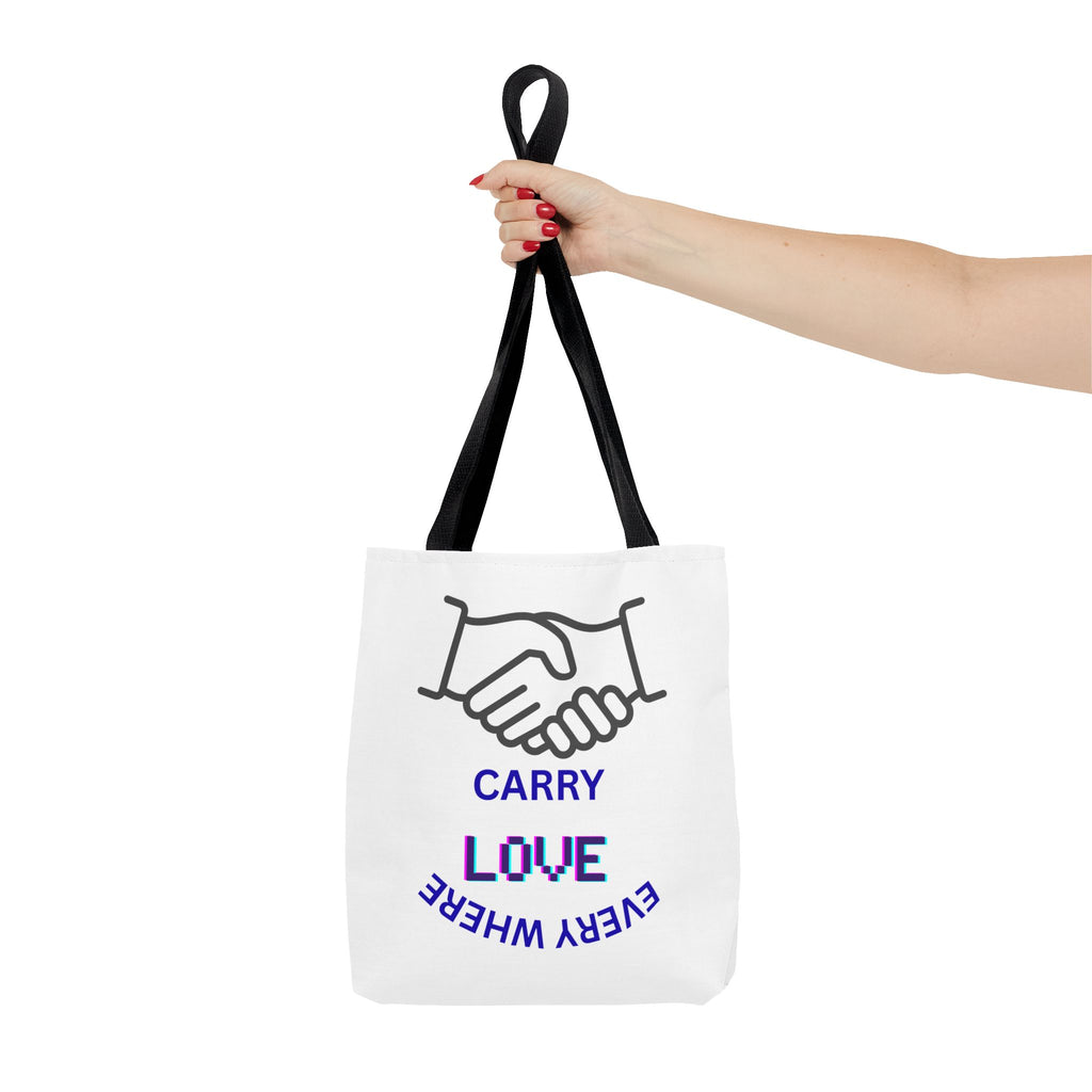 Carry Love Everywhere Tote Bag — Handshake Graphic Reusable Shopper