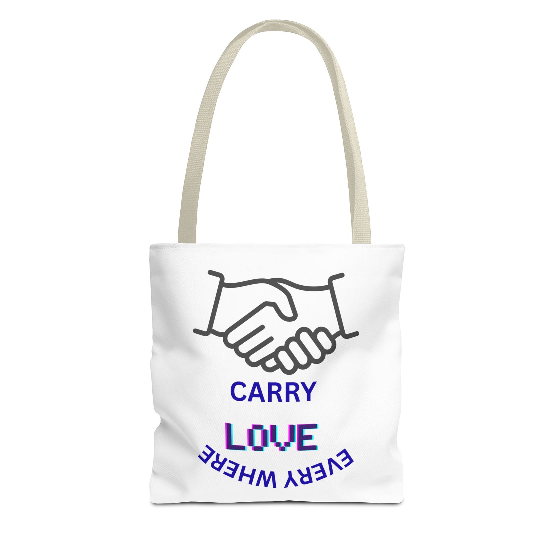 Carry Love Everywhere Tote Bag — Handshake Graphic Reusable Shopper