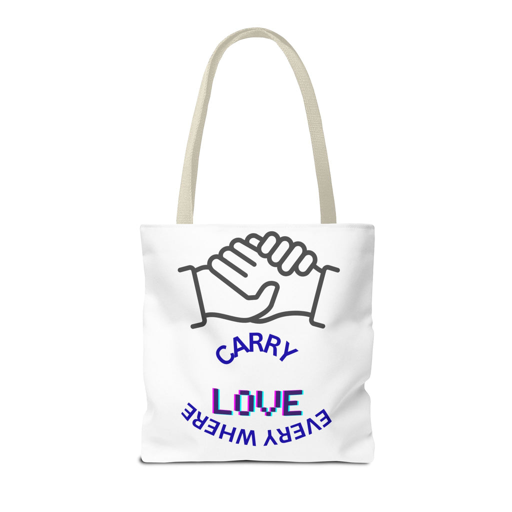 Carry Love Everywhere Tote Bag — Handshake Graphic Reusable Shopper