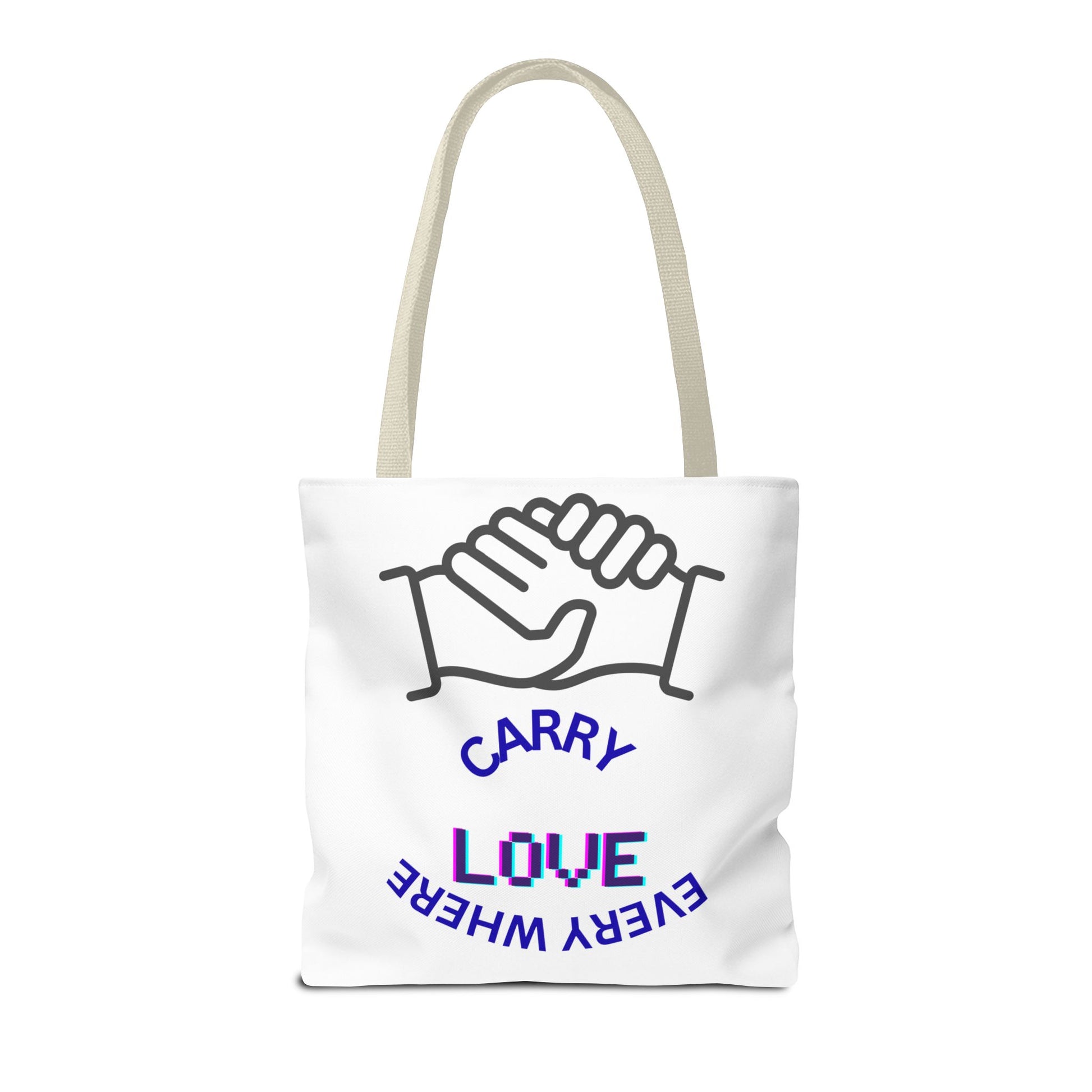 Carry Love Everywhere Tote Bag — Handshake Graphic Reusable Shopper
