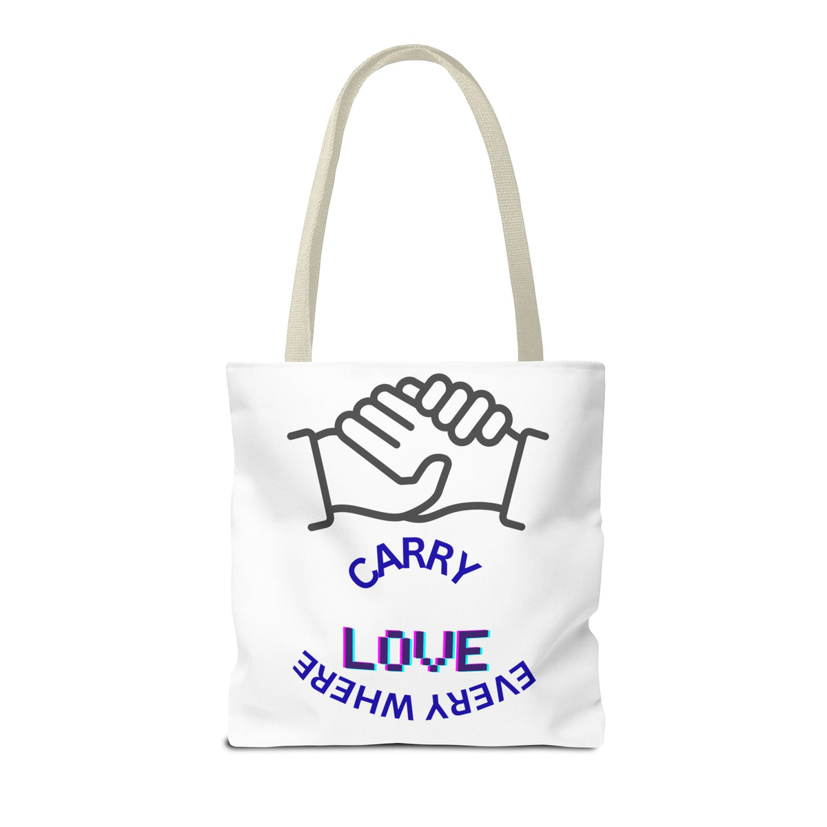 Carry Love Everywhere Tote Bag — Handshake Graphic Reusable Shopper