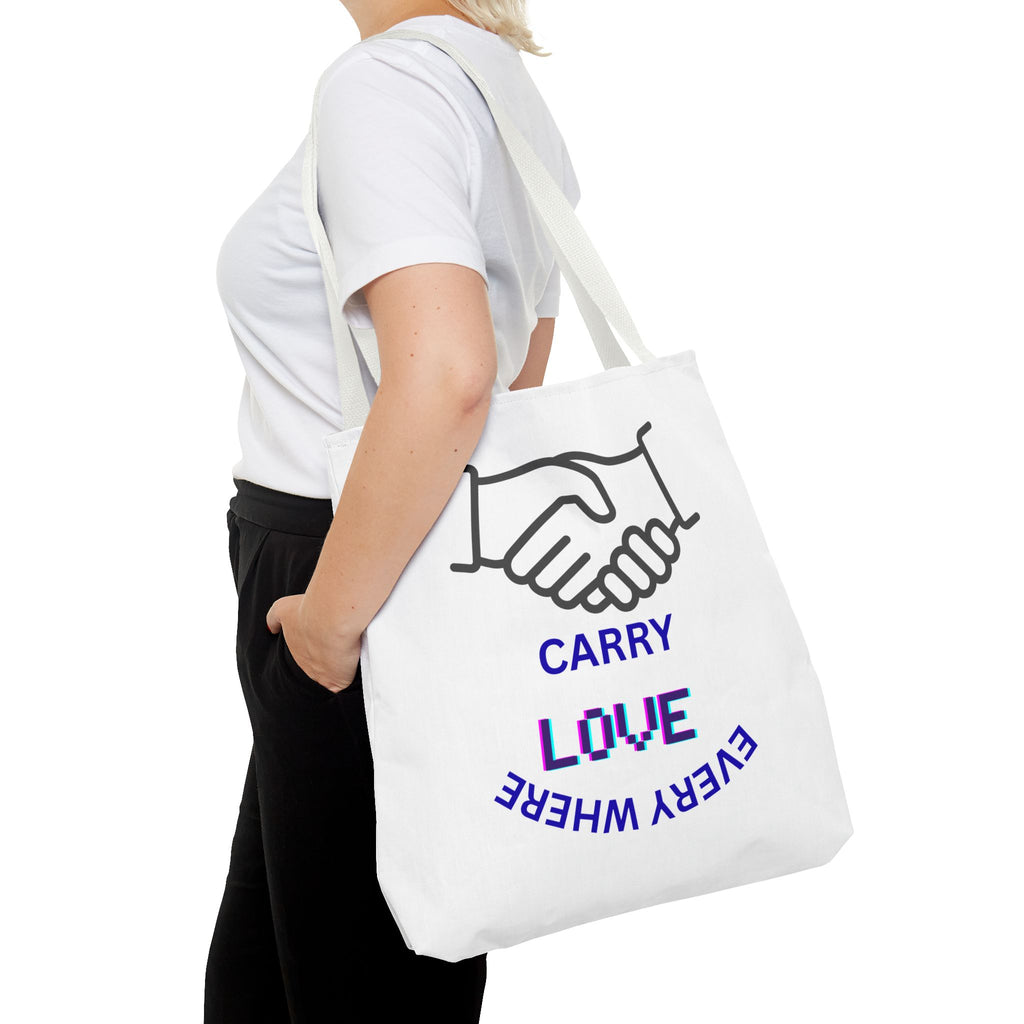 Carry Love Everywhere Tote Bag — Handshake Graphic Reusable Shopper