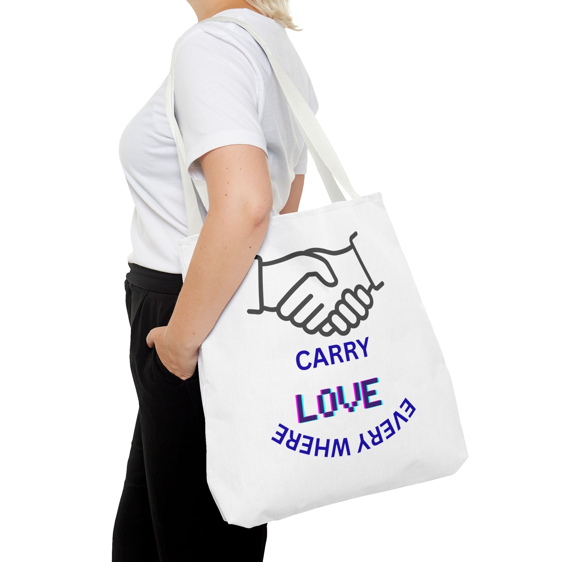 Carry Love Everywhere Tote Bag — Handshake Graphic Reusable Shopper