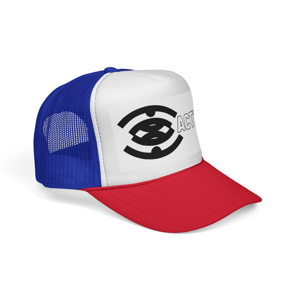 Action Logo Trucker Cap — Retro Black & White Mesh Hat