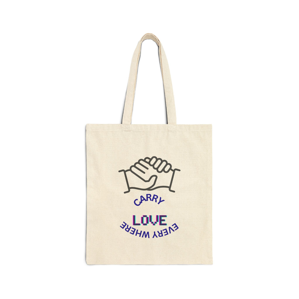 Tote Bag — “Carry Love Everywhere” Cotton Canvas Tote with Handshake Design