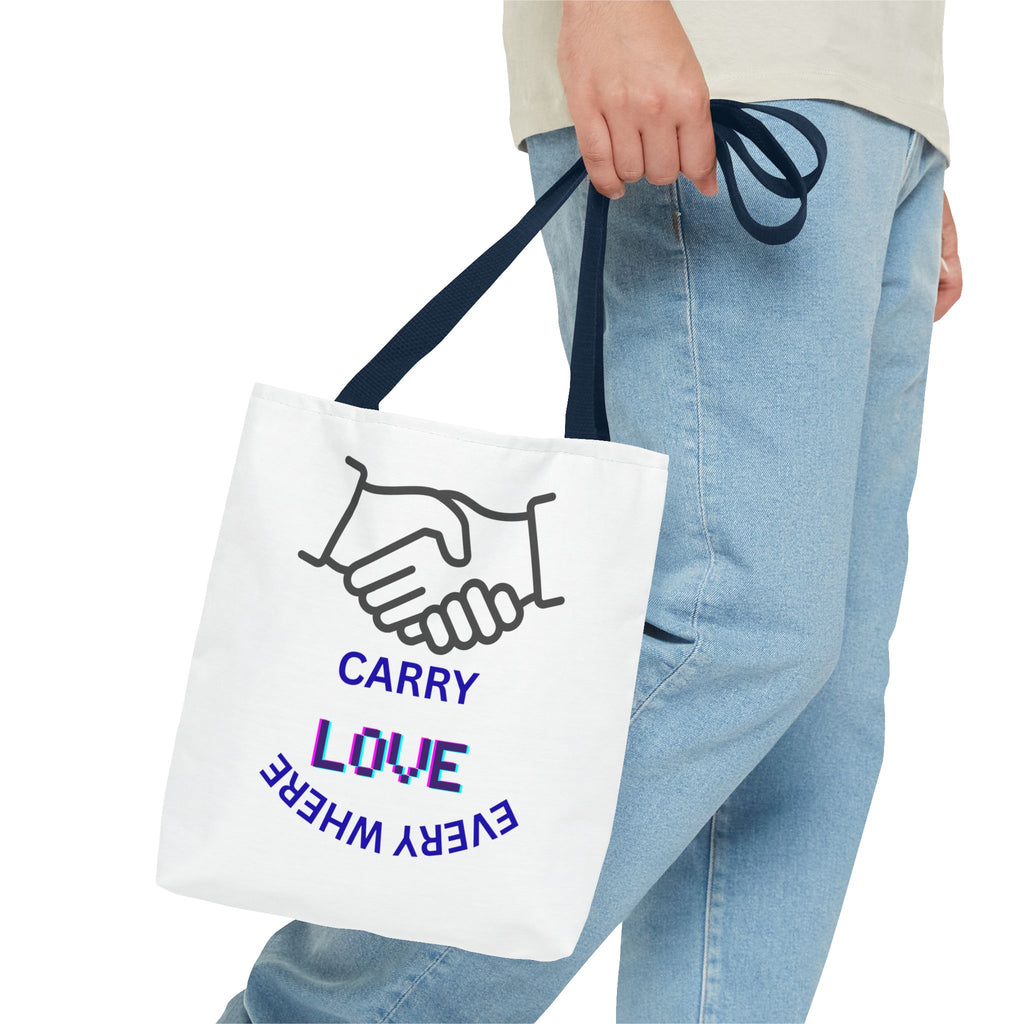 Carry Love Everywhere Tote Bag — Handshake Graphic Reusable Shopper
