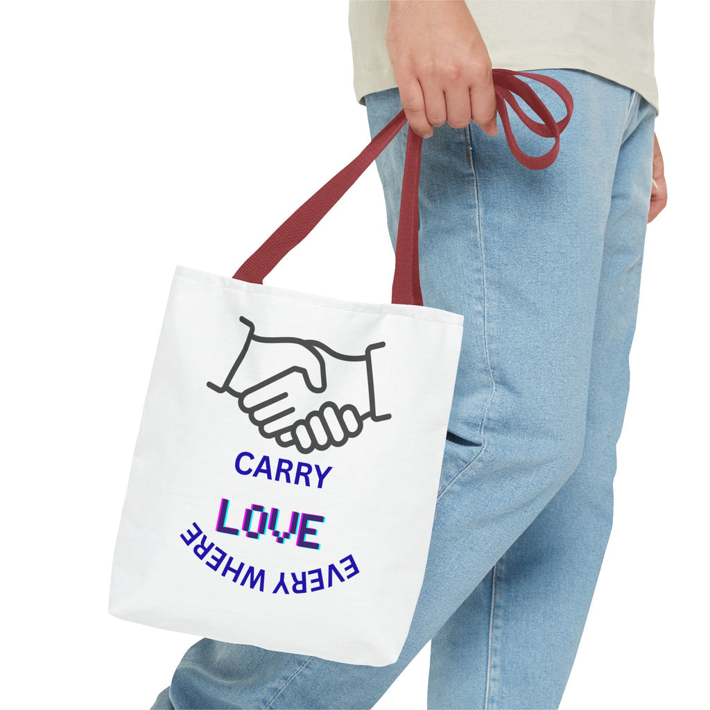 Carry Love Everywhere Tote Bag — Handshake Graphic Reusable Shopper