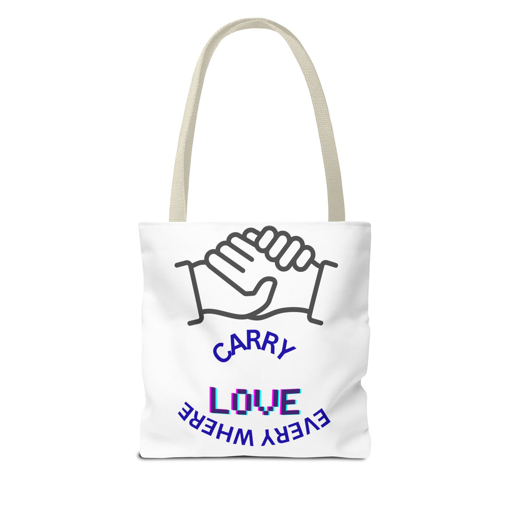 Carry Love Everywhere Tote Bag — Handshake Graphic Reusable Shopper