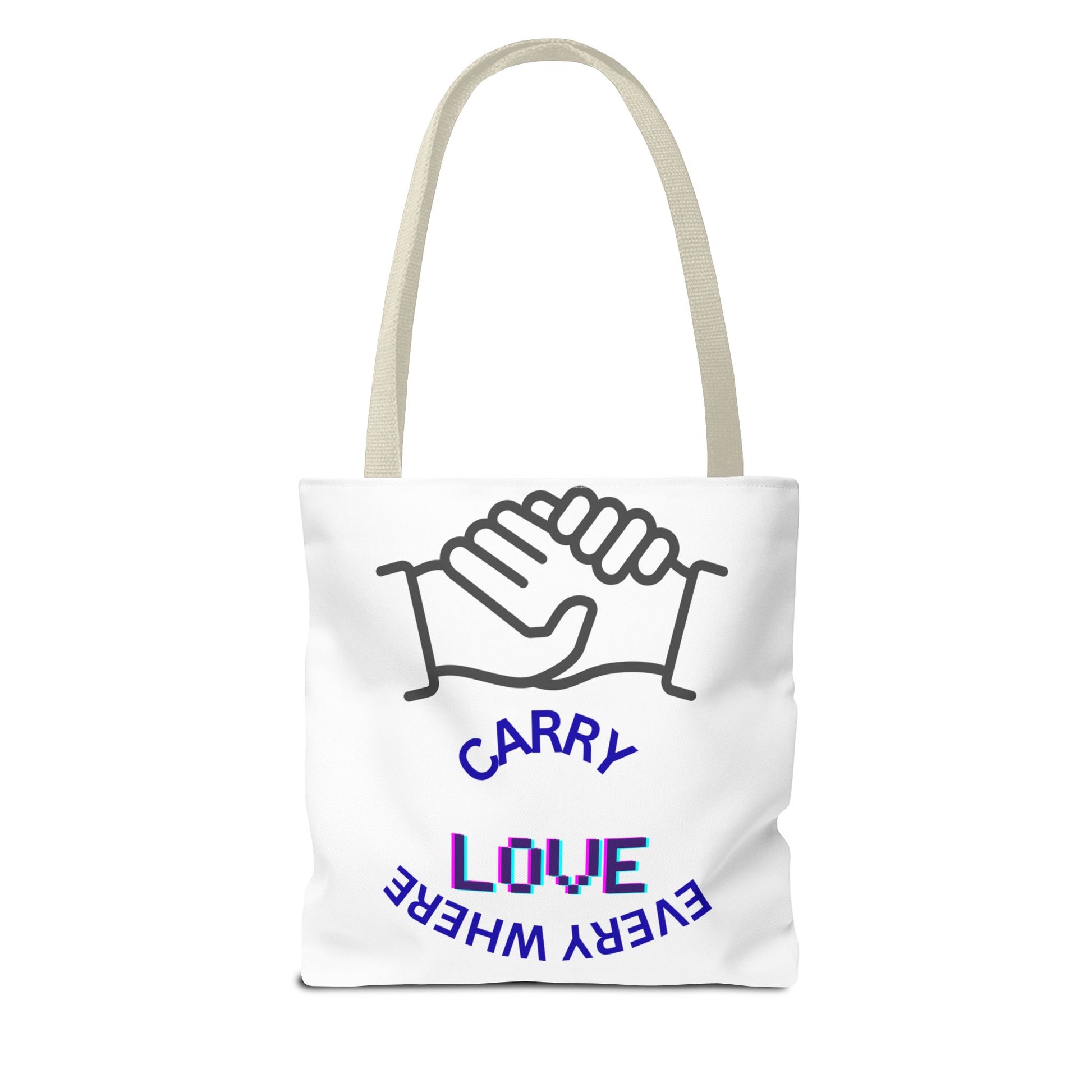 Carry Love Everywhere Tote Bag — Handshake Graphic Reusable Shopper