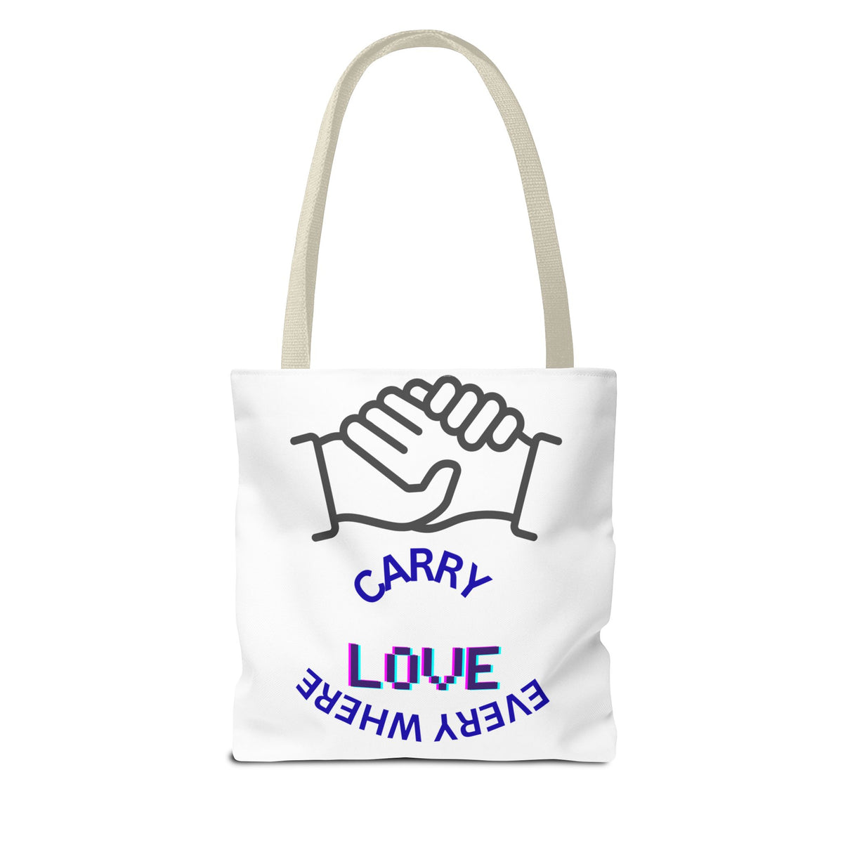 Carry Love Everywhere Tote Bag — Handshake Graphic Reusable Shopper
