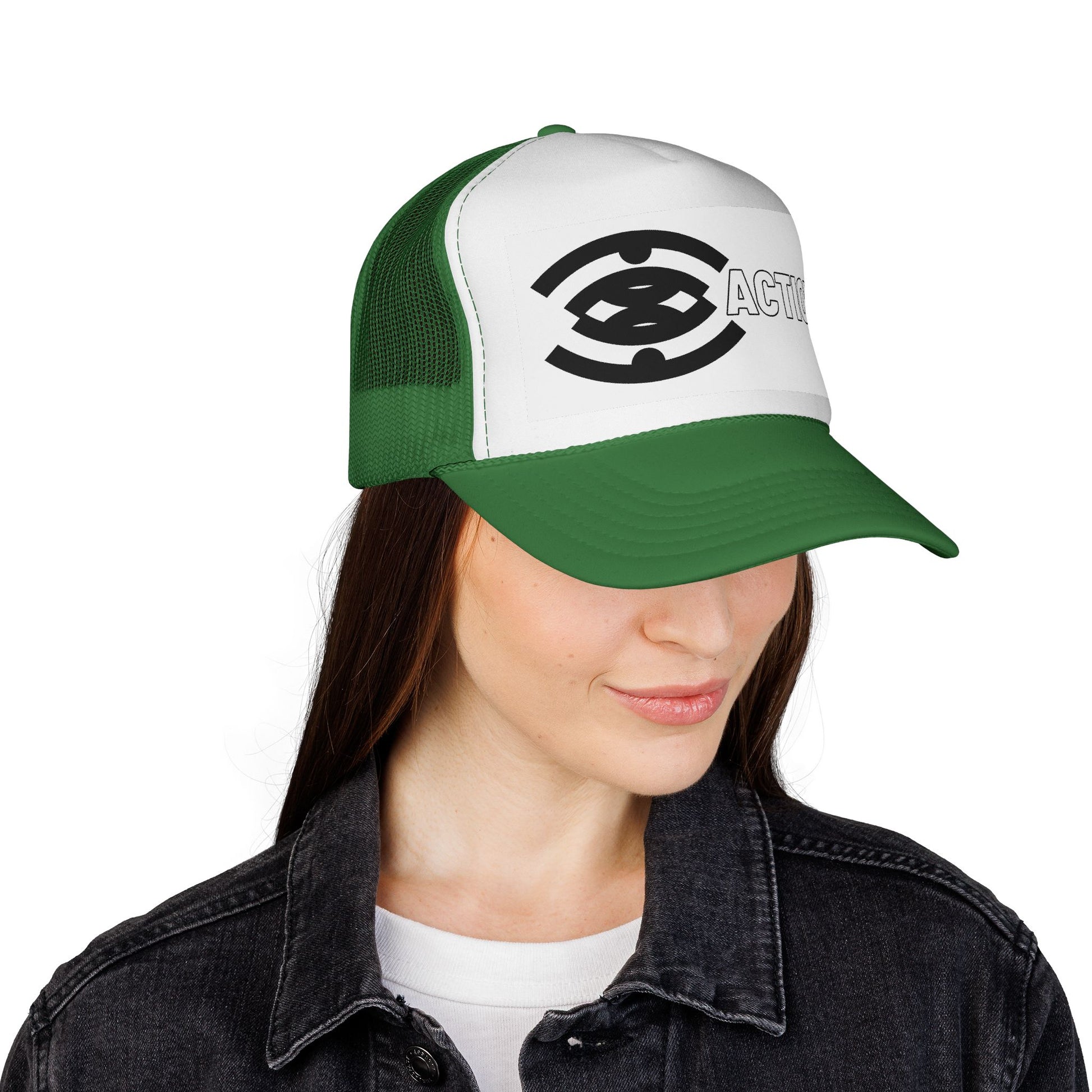 Action Logo Trucker Cap — Retro Black & White Mesh Hat