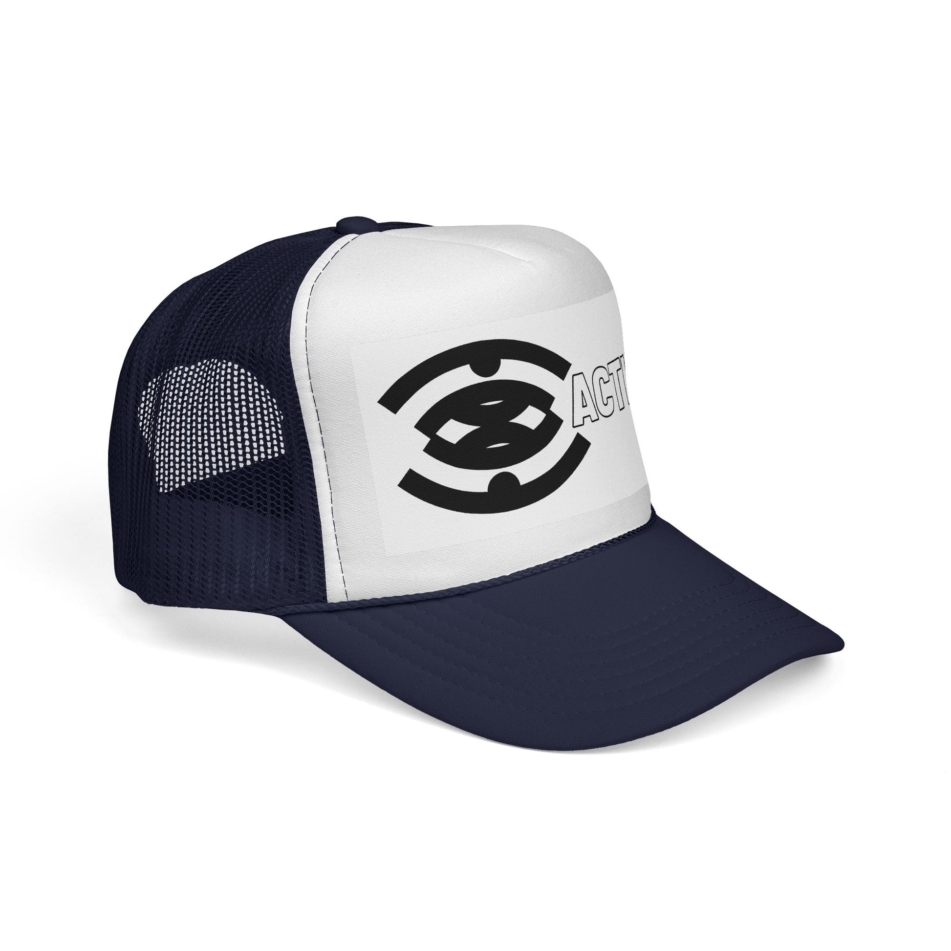 Action Logo Trucker Cap — Retro Black & White Mesh Hat