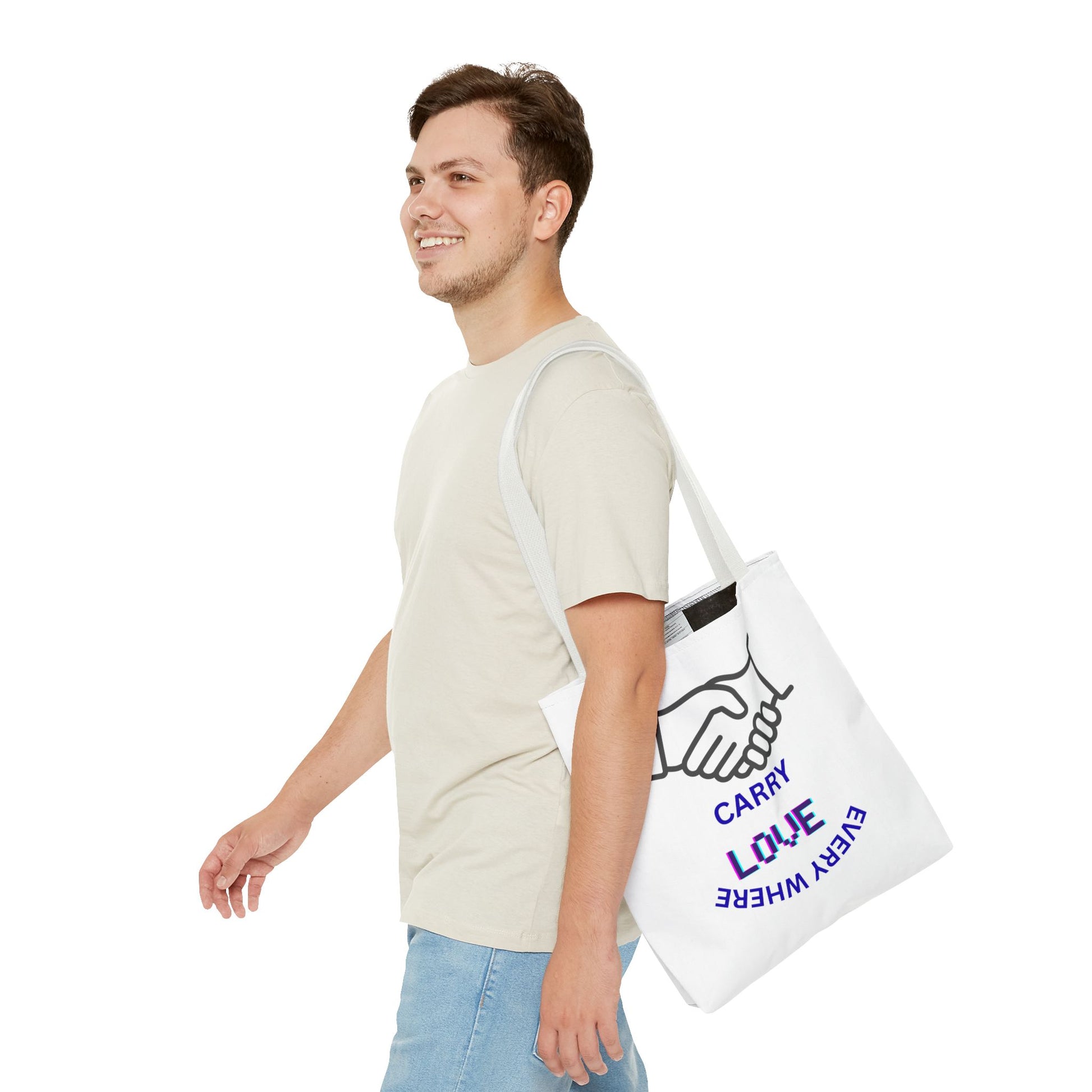 Carry Love Everywhere Tote Bag — Handshake Graphic Reusable Shopper