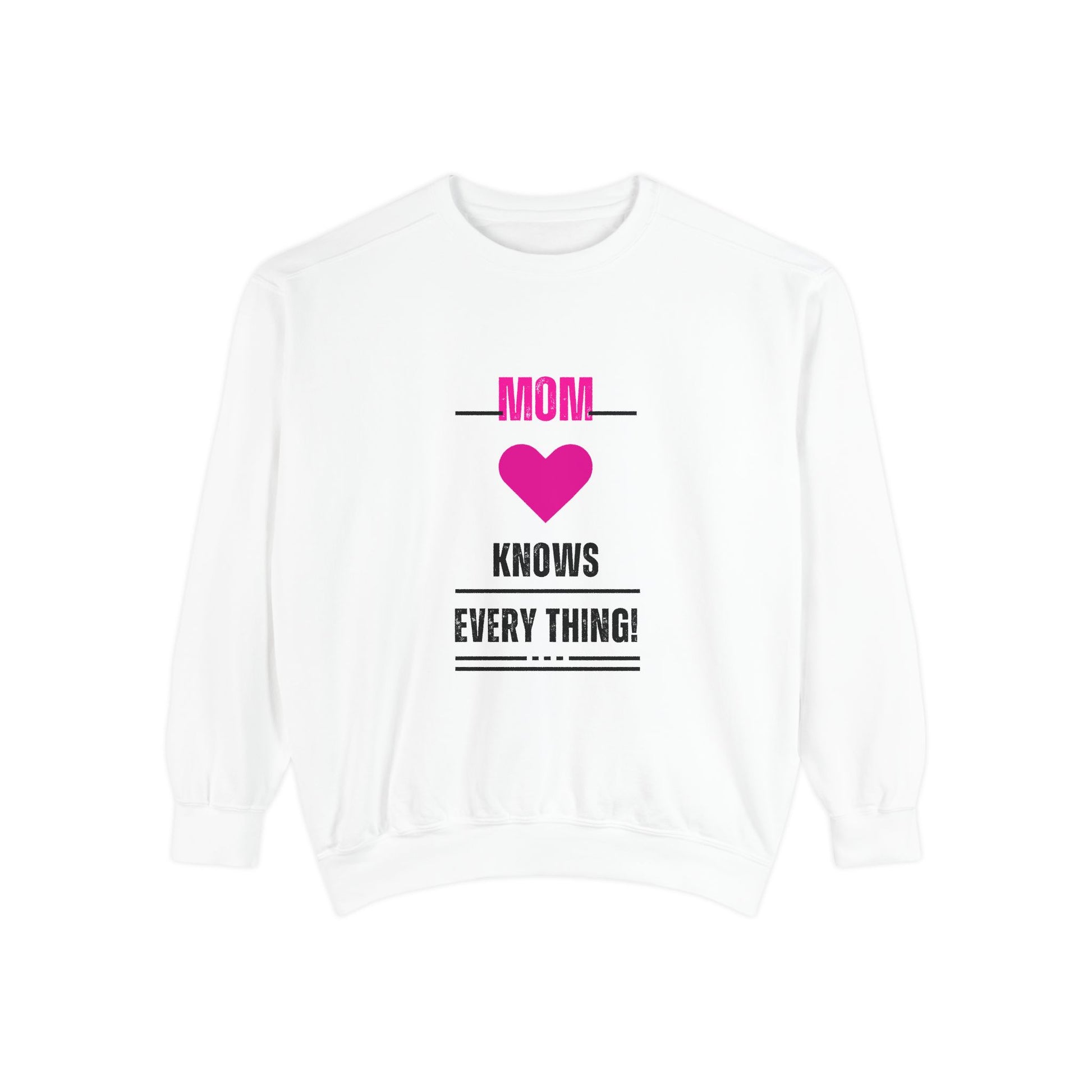 Mom Knows Everything Sweatshirt — Funny Mother's Day Pullover with Pink Heart
