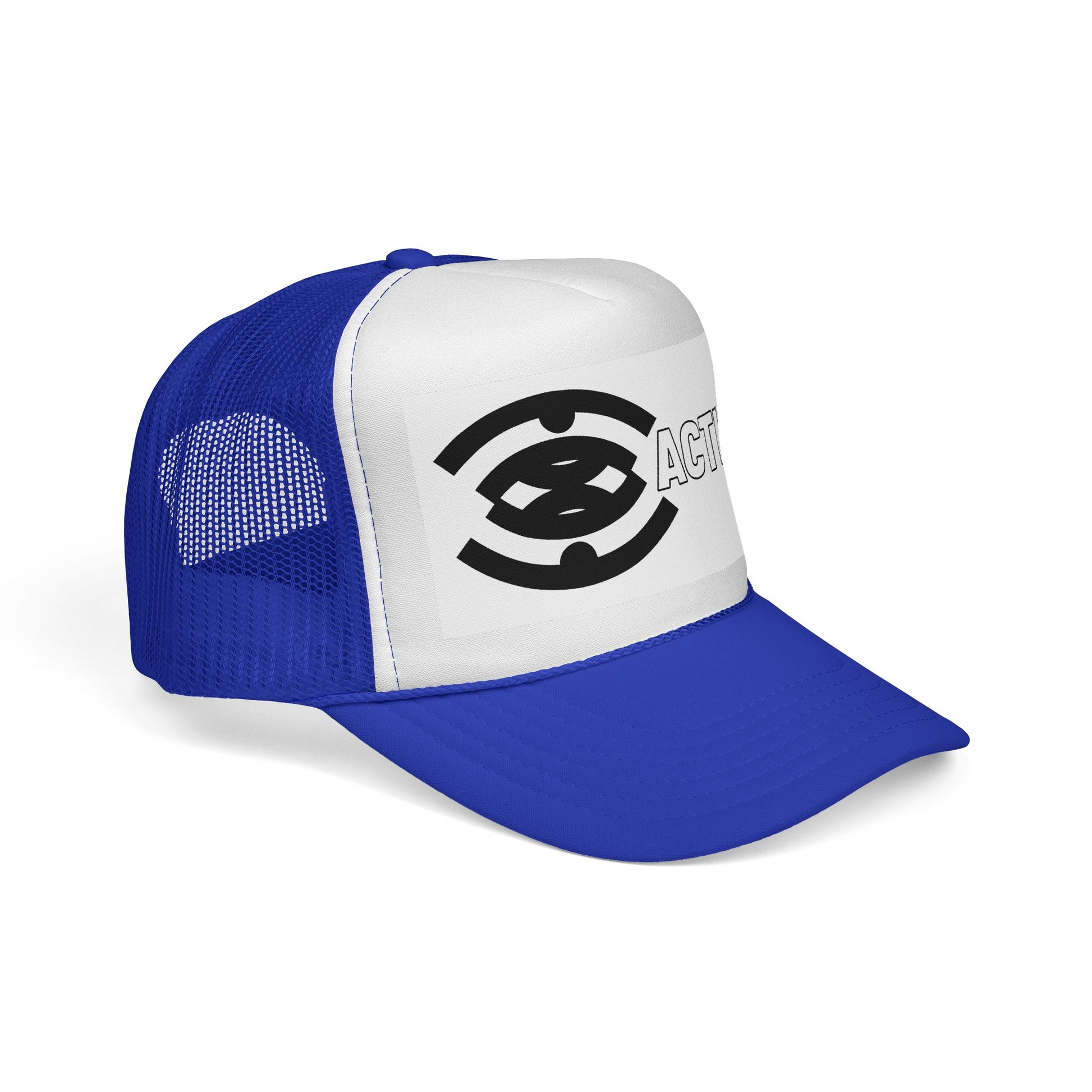 Action Logo Trucker Cap — Retro Black & White Mesh Hat