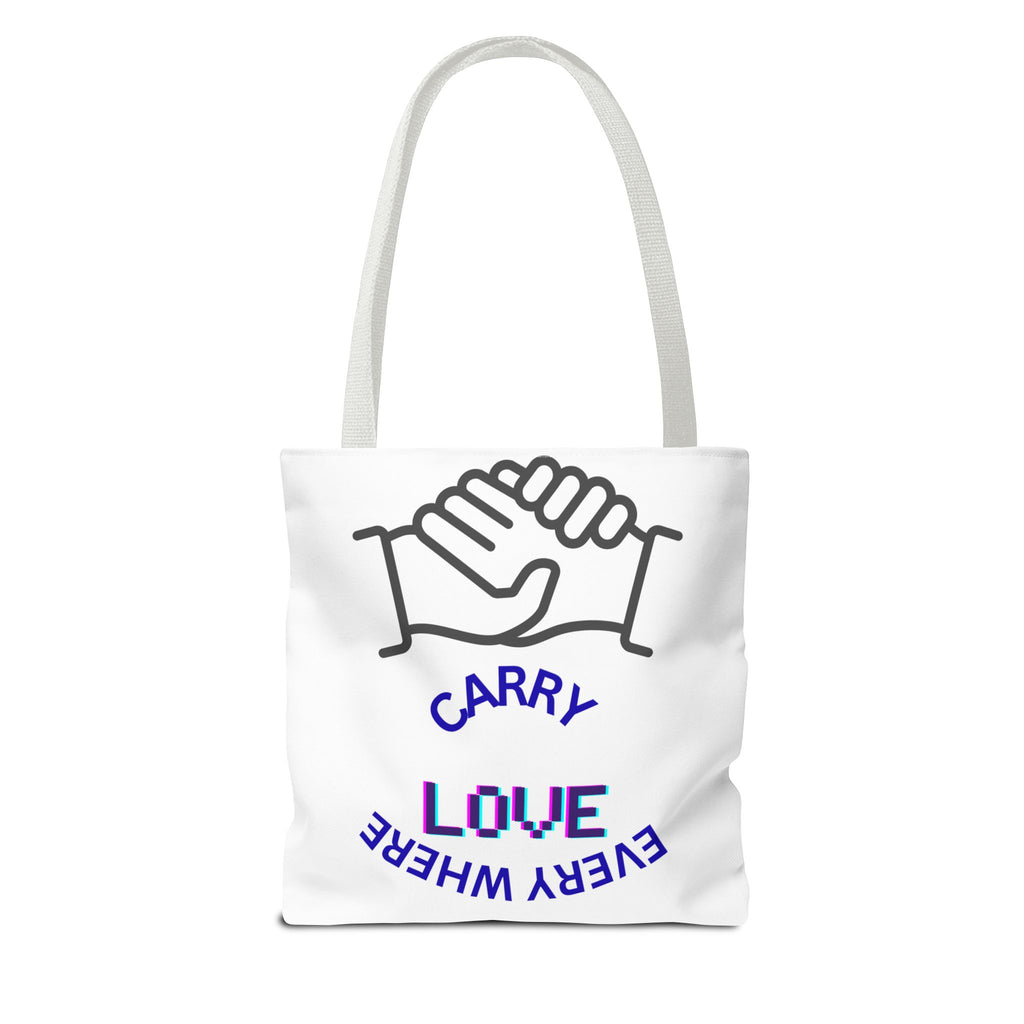 Carry Love Everywhere Tote Bag — Handshake Graphic Reusable Shopper