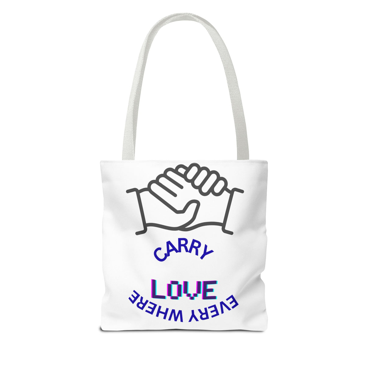 Carry Love Everywhere Tote Bag — Handshake Graphic Reusable Shopper