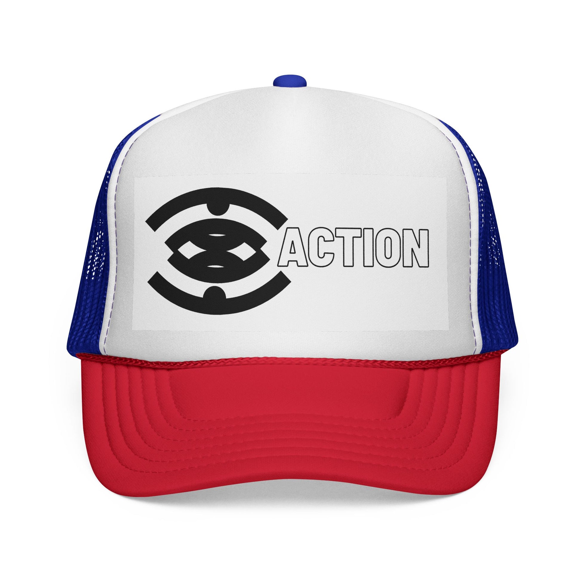 Action Logo Trucker Cap — Retro Black & White Mesh Hat