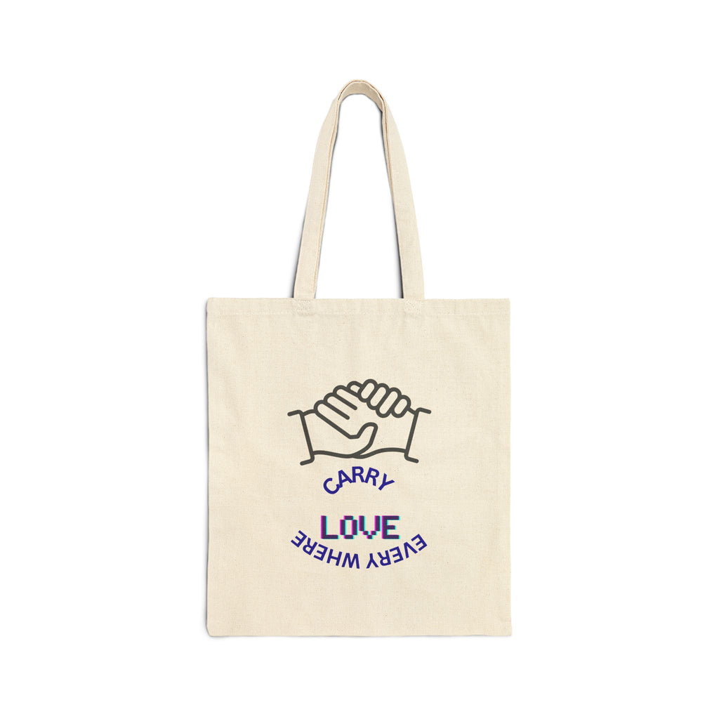 Tote Bag - "Carry Love Everywhere" Canvas Shopper with Handshake Graphic