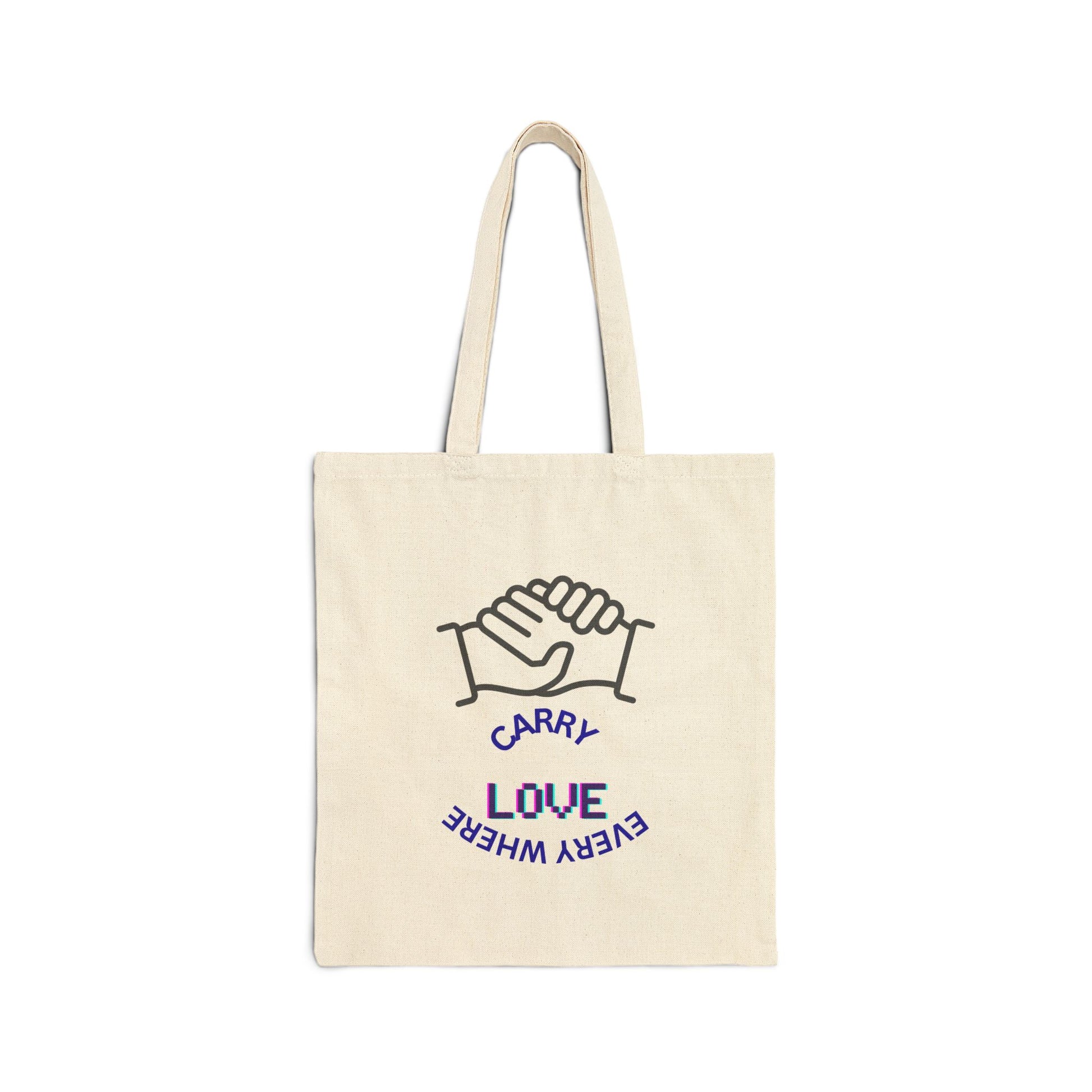 Tote Bag - "Carry Love Everywhere" Canvas Shopper with Handshake Graphic