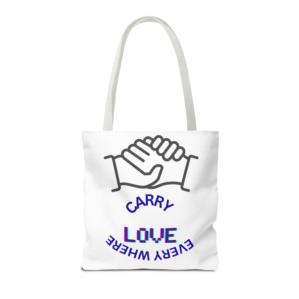 Carry Love Everywhere Tote Bag — Handshake Graphic Reusable Shopper