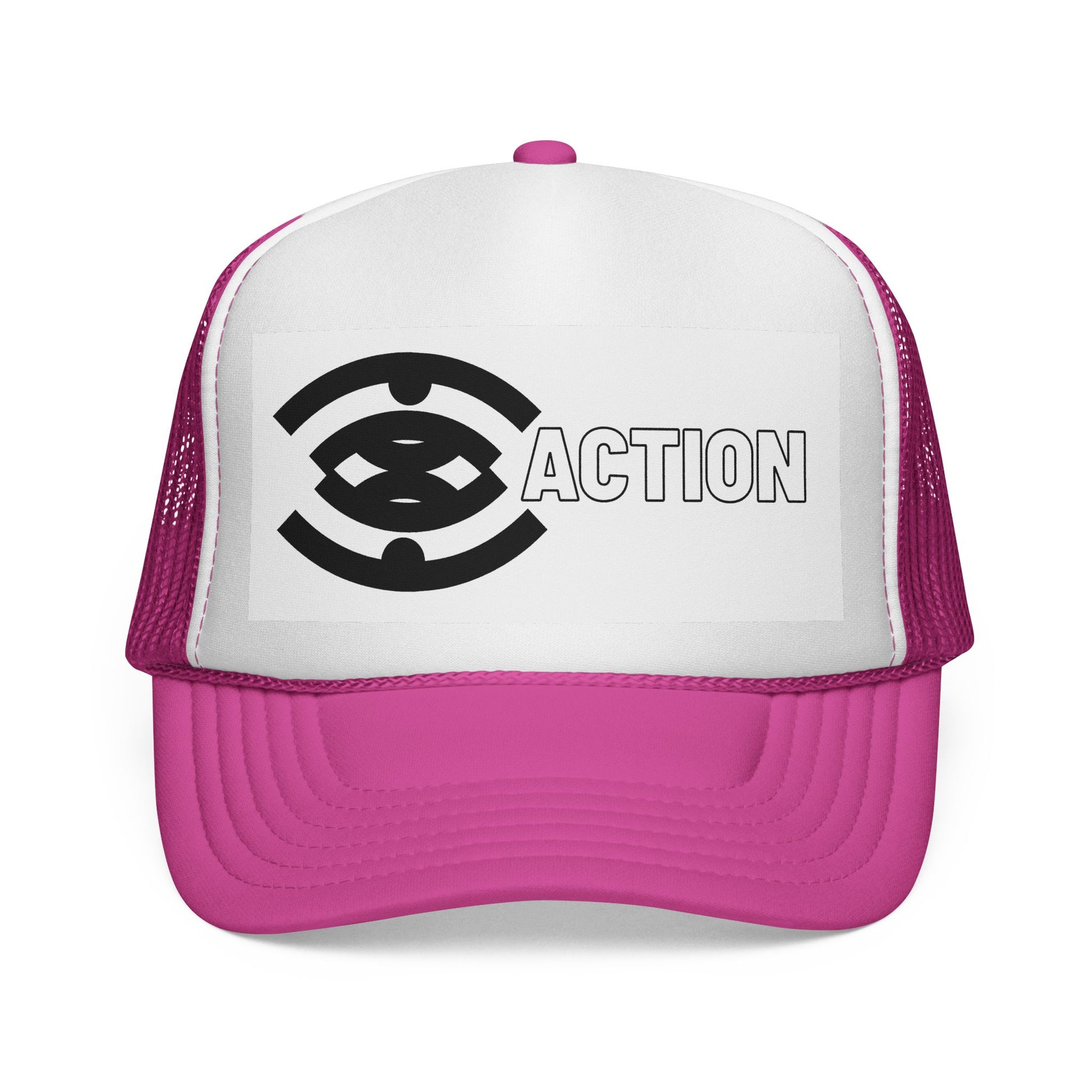 Action Logo Trucker Cap — Retro Black & White Mesh Hat