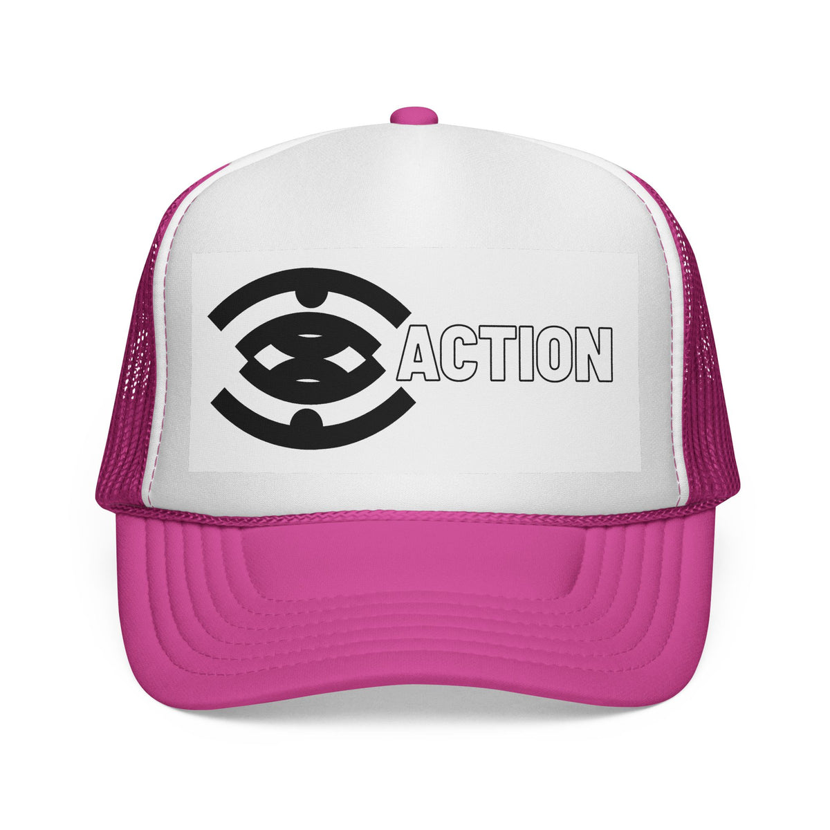 Action Logo Trucker Cap — Retro Black & White Mesh Hat